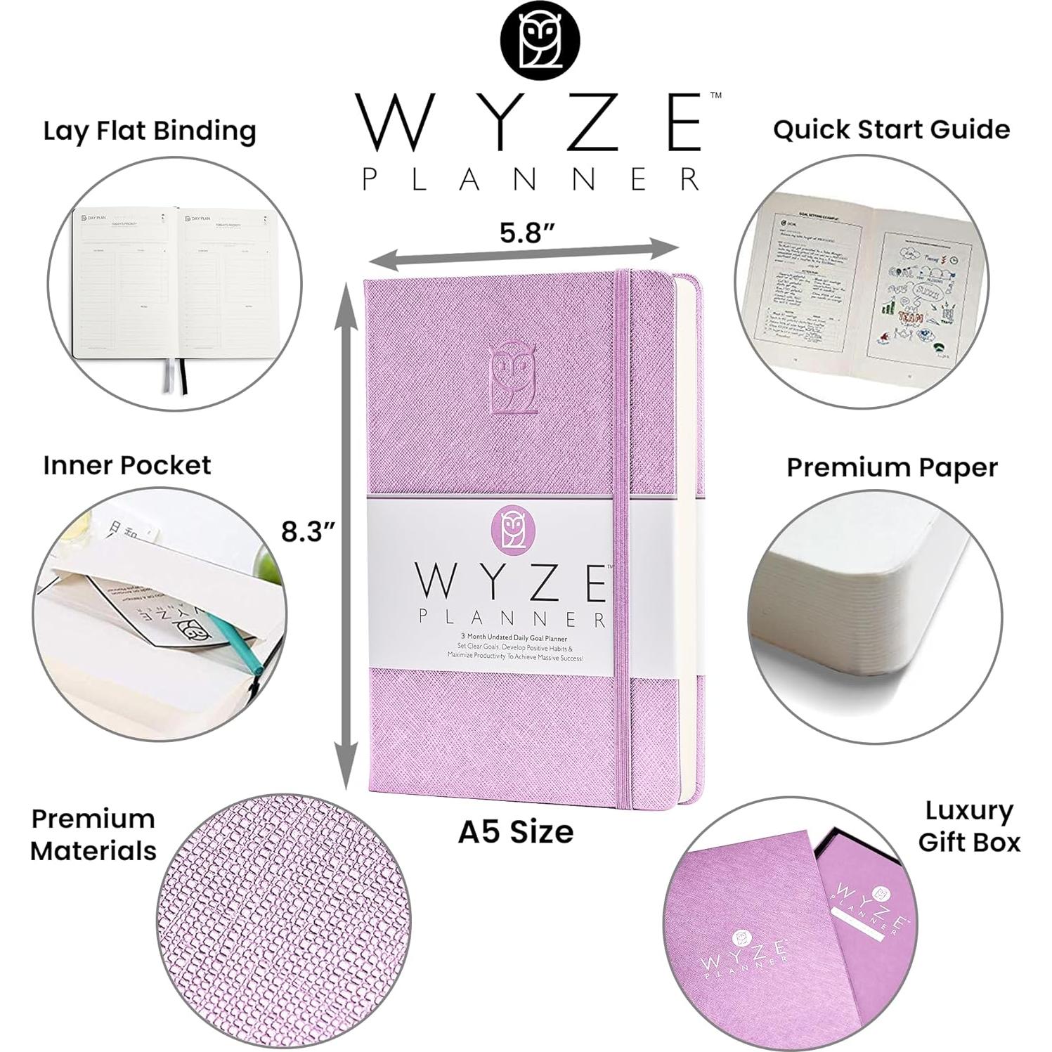 Planificador Diario No Datado A5 Wyze - 3 Meses Productividad Lila