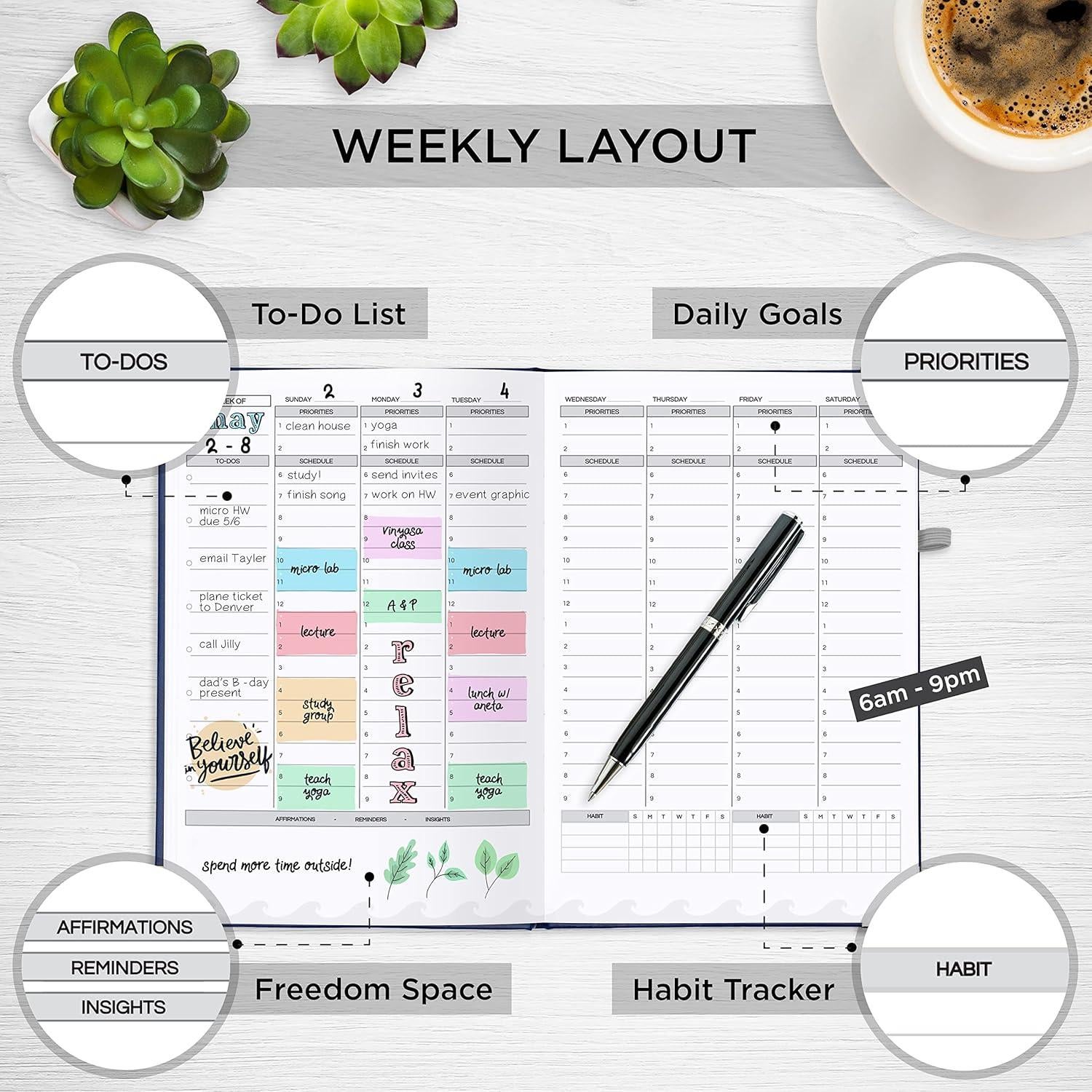 Planificador Semanal Sin Fecha Live Whale A5 Púrpura 12 Meses