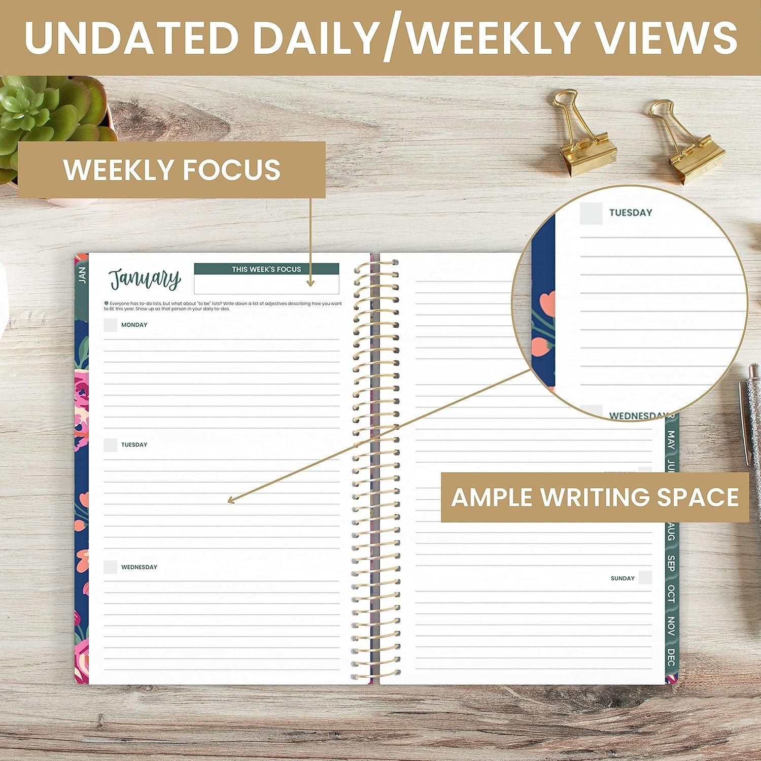 bloom daily planners UNDATED Weekly & Monthly Calendar Planner - Start Anytime To Do List Notebook - Flexible Cover, Task Organizer for Productivity (5.5” x 8.25”) January to December Agenda - Be Kind