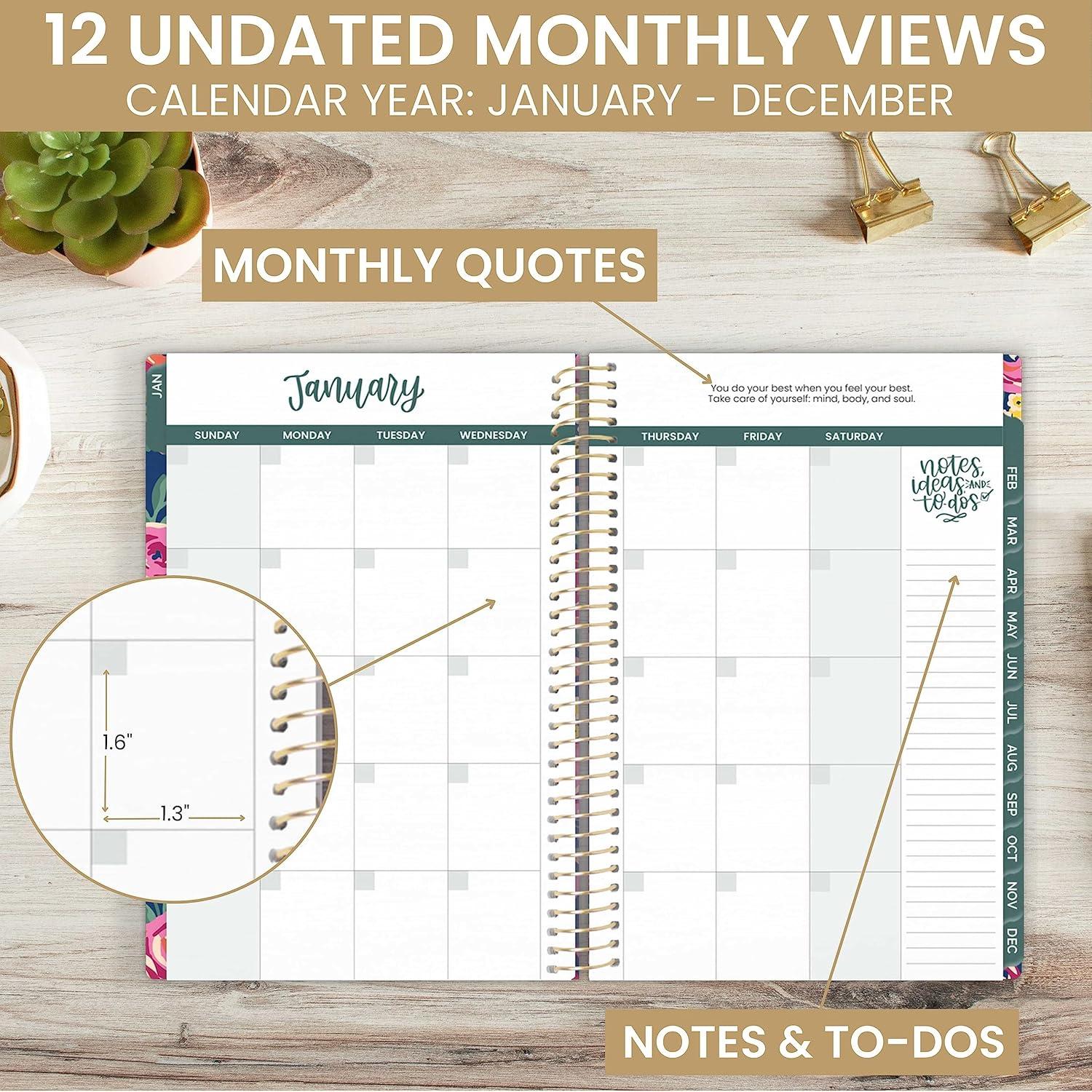 bloom daily planners UNDATED Weekly & Monthly Calendar Planner - Start Anytime To Do List Notebook - Flexible Cover, Task Organizer for Productivity (5.5” x 8.25”) January to December Agenda - Be Kind