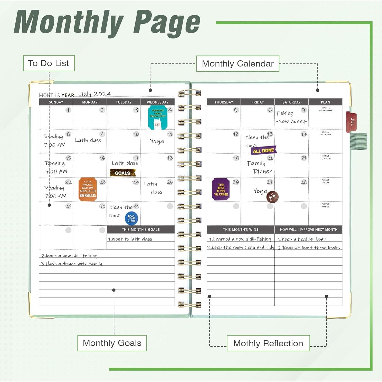 Planificador Semanal y Mensual Ospelelf Tapa Dura Verde