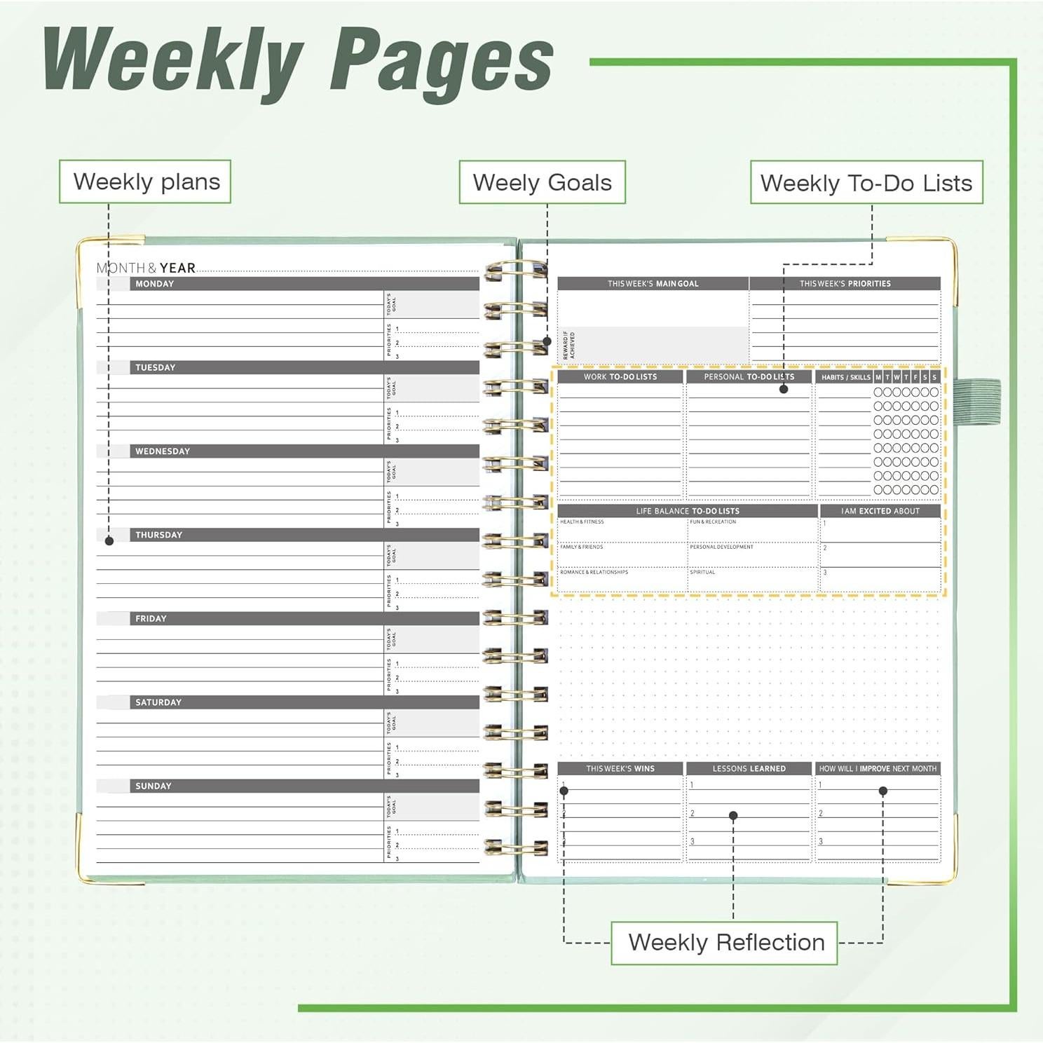Planificador Semanal y Mensual Ospelelf Tapa Dura Verde