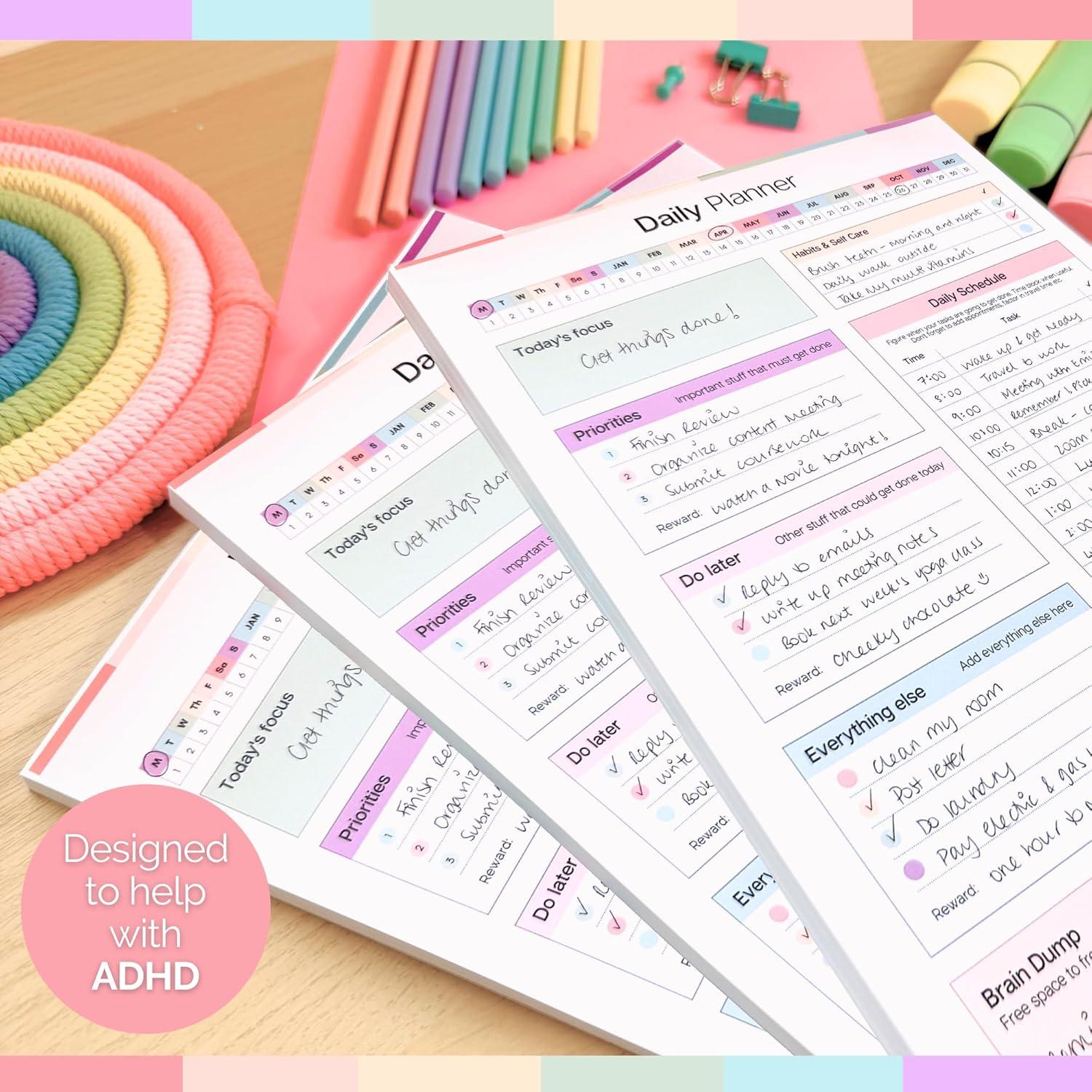 Planificador Diario A4 Templatables para Adultos con ADHD - 50 Hojas