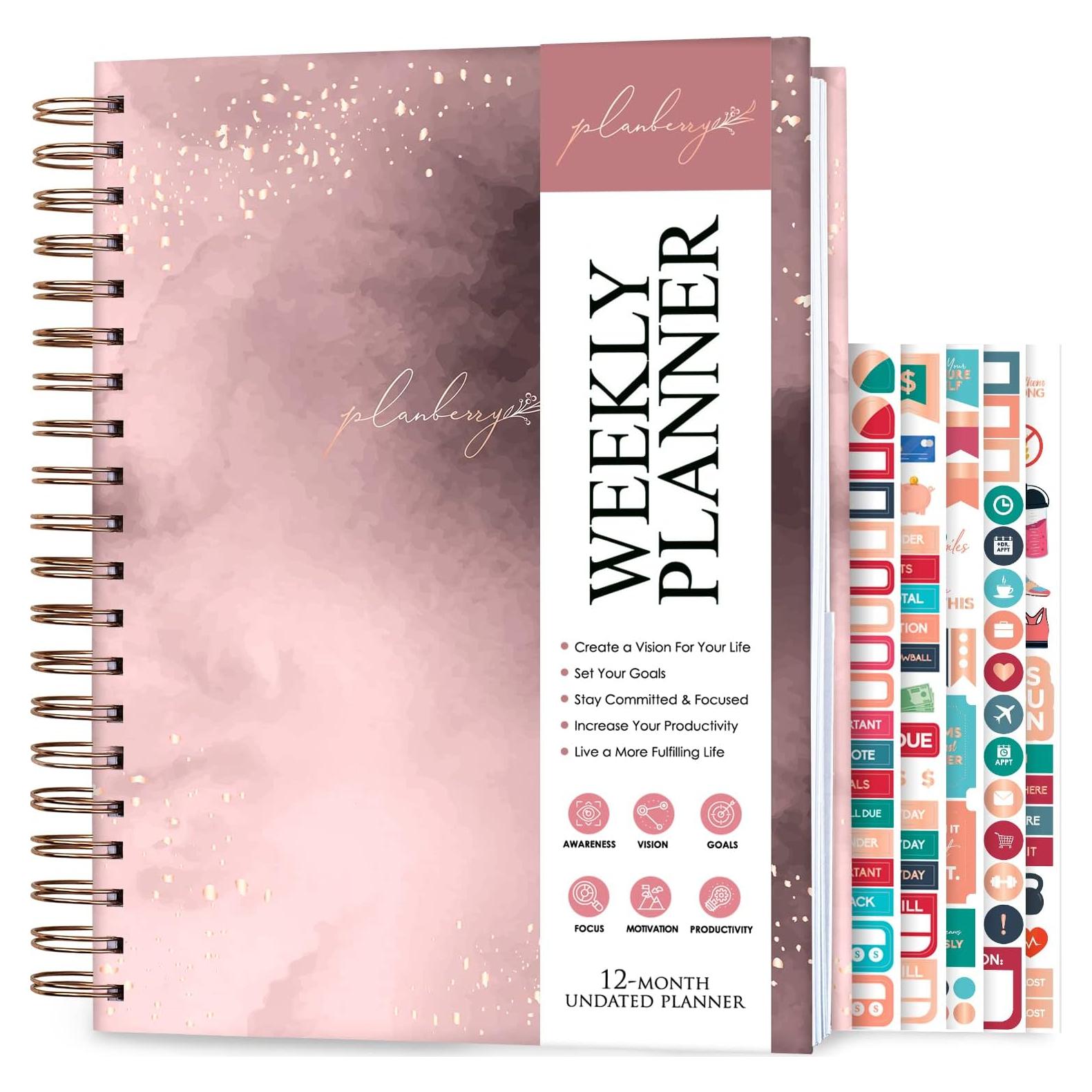 Planificador Semanal Grande PLANBERRY Oro Rosa 20.3x26.4 cm