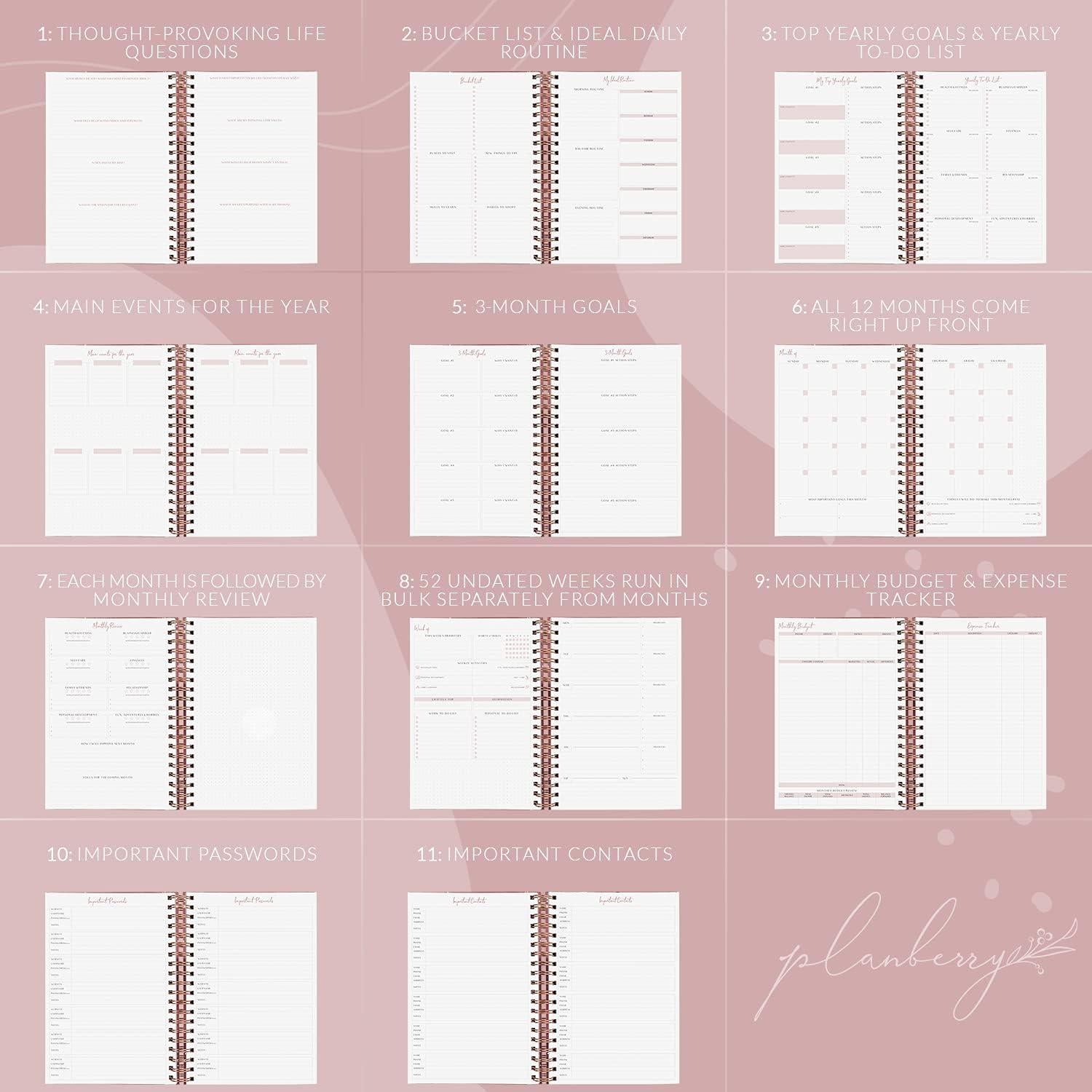 Planificador Semanal Grande PLANBERRY Oro Rosa 20.3x26.4 cm