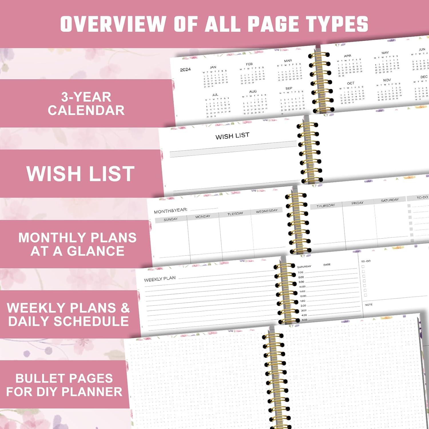 Planificador Diario Sin Fecha Ovesmusl Rosa 21.6x27.9 cm 365 Días