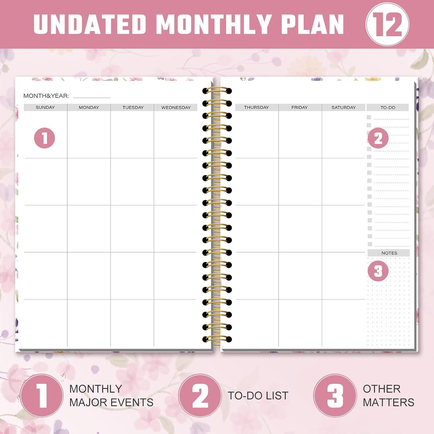 Planificador Diario Sin Fecha Ovesmusl Rosa 21.6x27.9 cm 365 Días