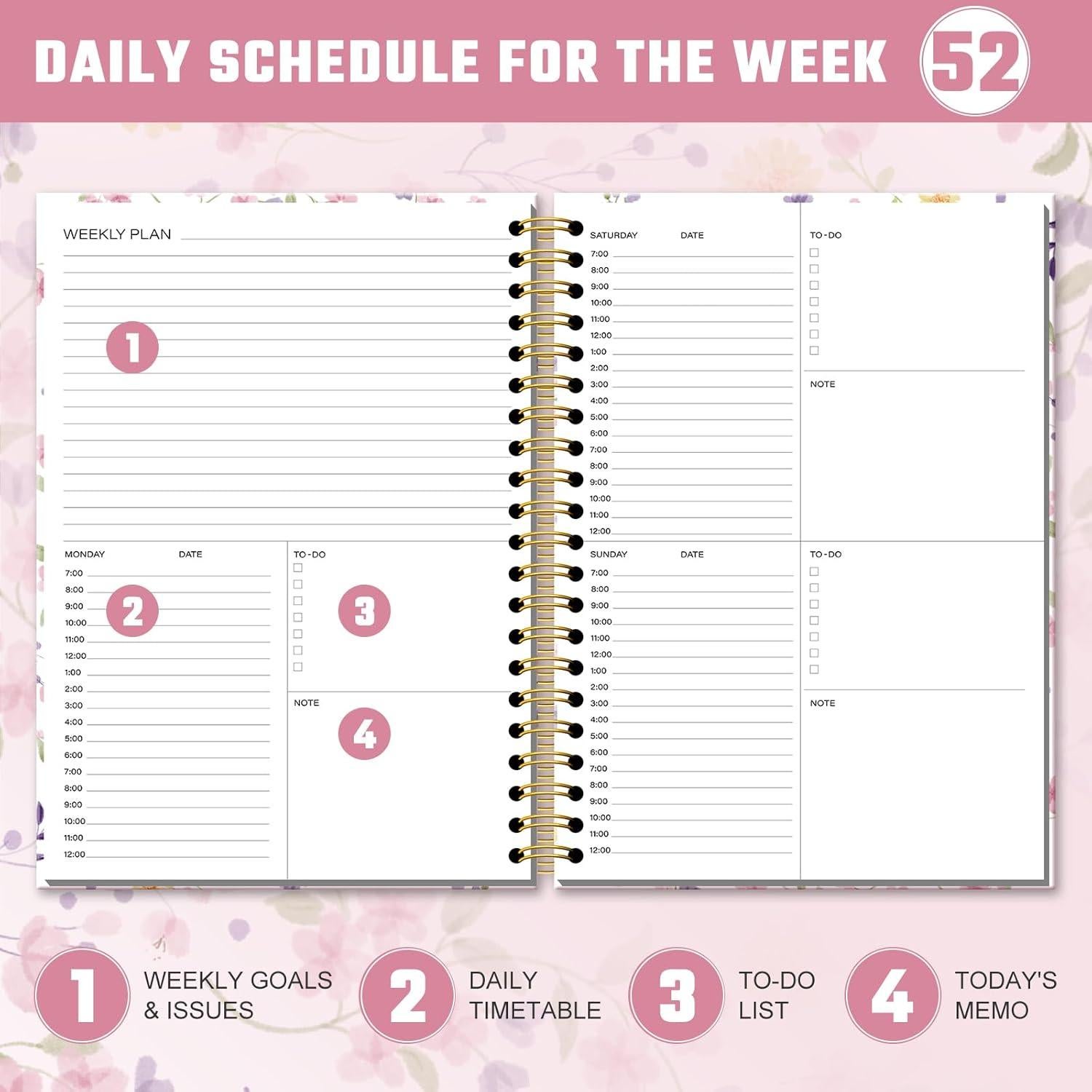 Planificador Diario Sin Fecha Ovesmusl Rosa 21.6x27.9 cm 365 Días