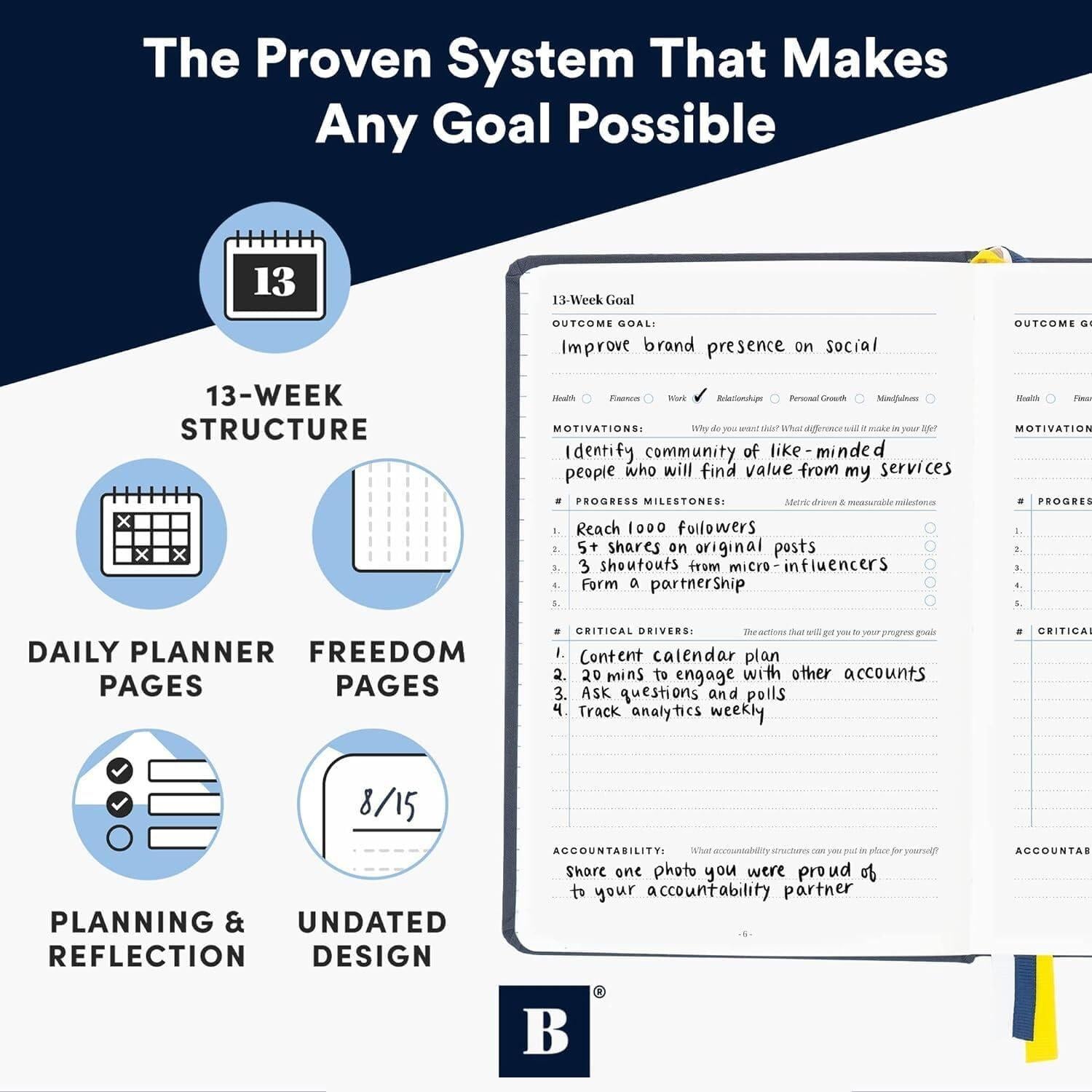 Planificador de Metas BestSelf 13 Semanas - Diario TDAH Azul