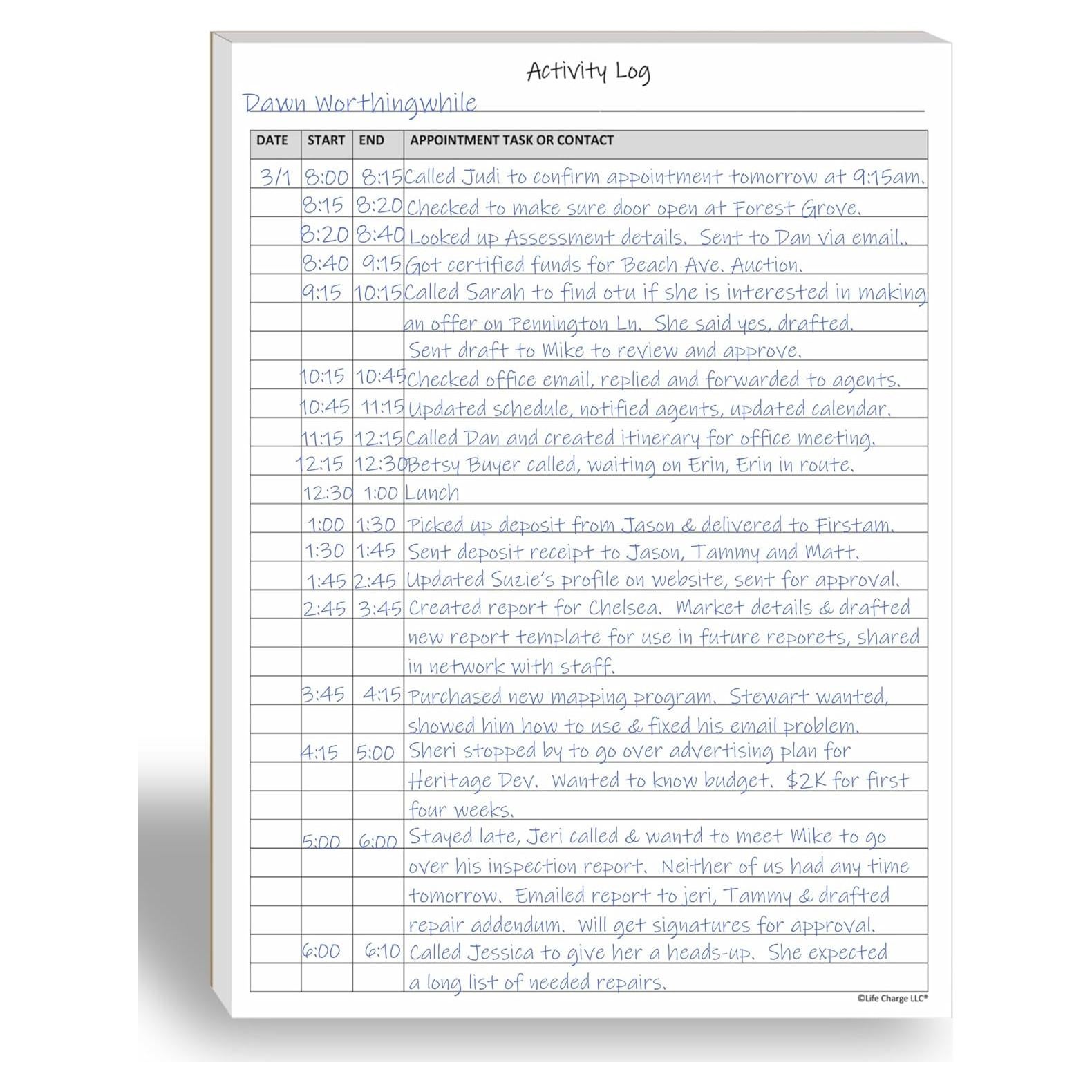 Activity Log Notepad – Daily Tracker Planning Pad for Office Productivity, Task Tracking & Time Management Planner – Work Communication Logbook Timesheet, Get Organized – 8.5 x 11 Legal Pad, 60 Page