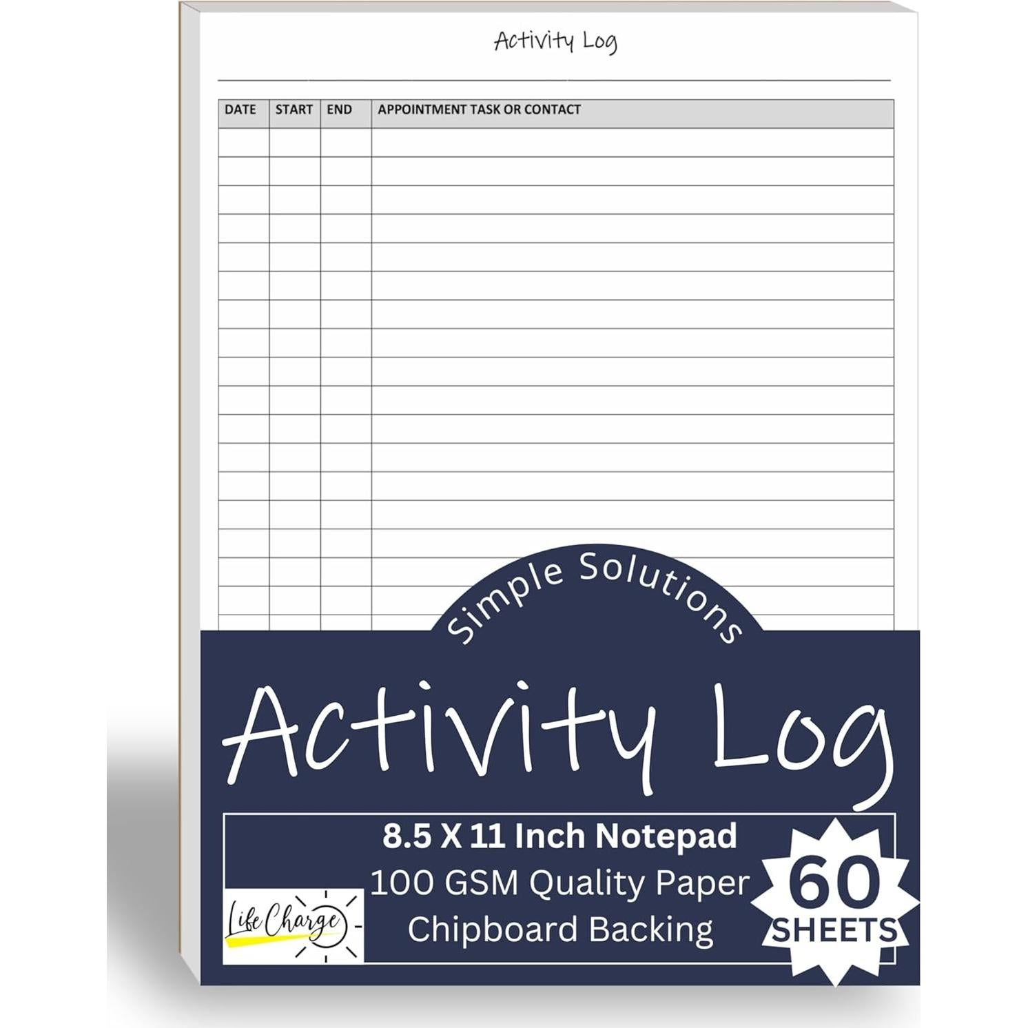 Activity Log Notepad – Daily Tracker Planning Pad for Office Productivity, Task Tracking & Time Management Planner – Work Communication Logbook Timesheet, Get Organized – 8.5 x 11 Legal Pad, 60 Page