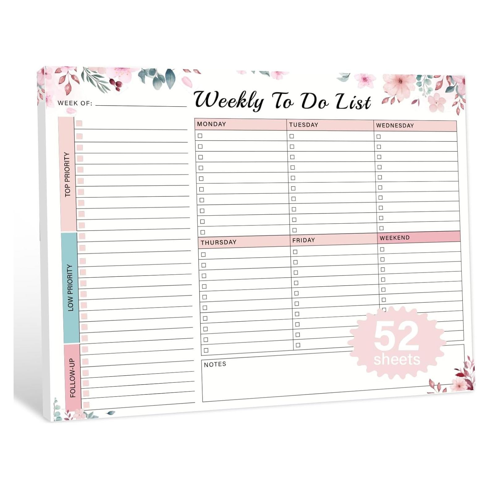 Planificador Semanal Despegable TREES 52 Hojas Rosa 21.6x27.9cm