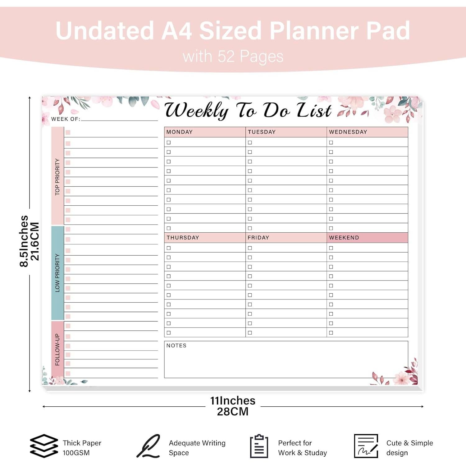 Planificador Semanal Despegable TREES 52 Hojas Rosa 21.6x27.9cm