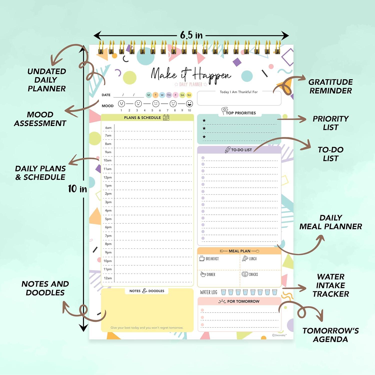 Bloc de Notas Diario Decorably 52 Hojas Colorido Pastel 16.5x25.4cm