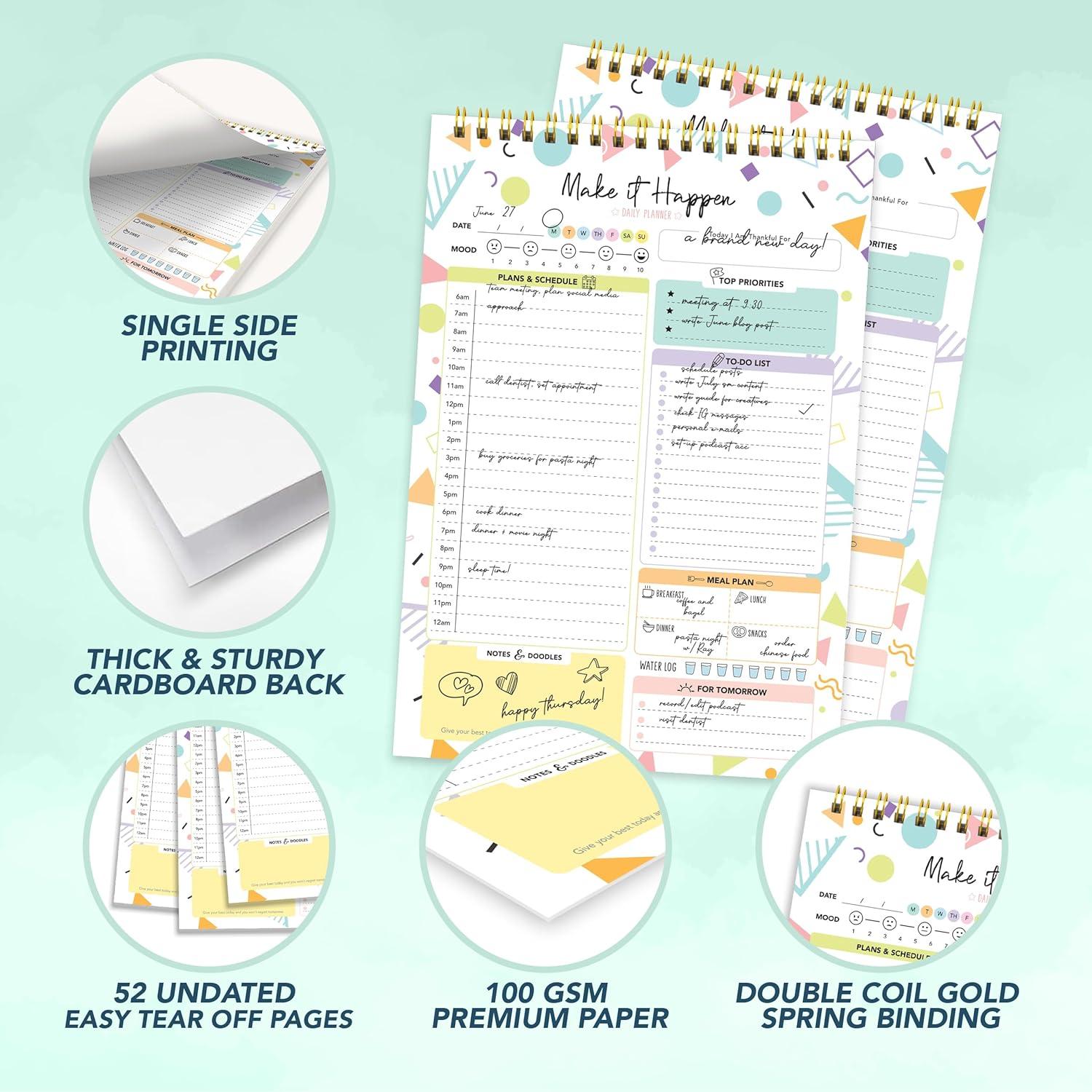 Bloc de Notas Diario Decorably 52 Hojas Colorido Pastel 16.5x25.4cm