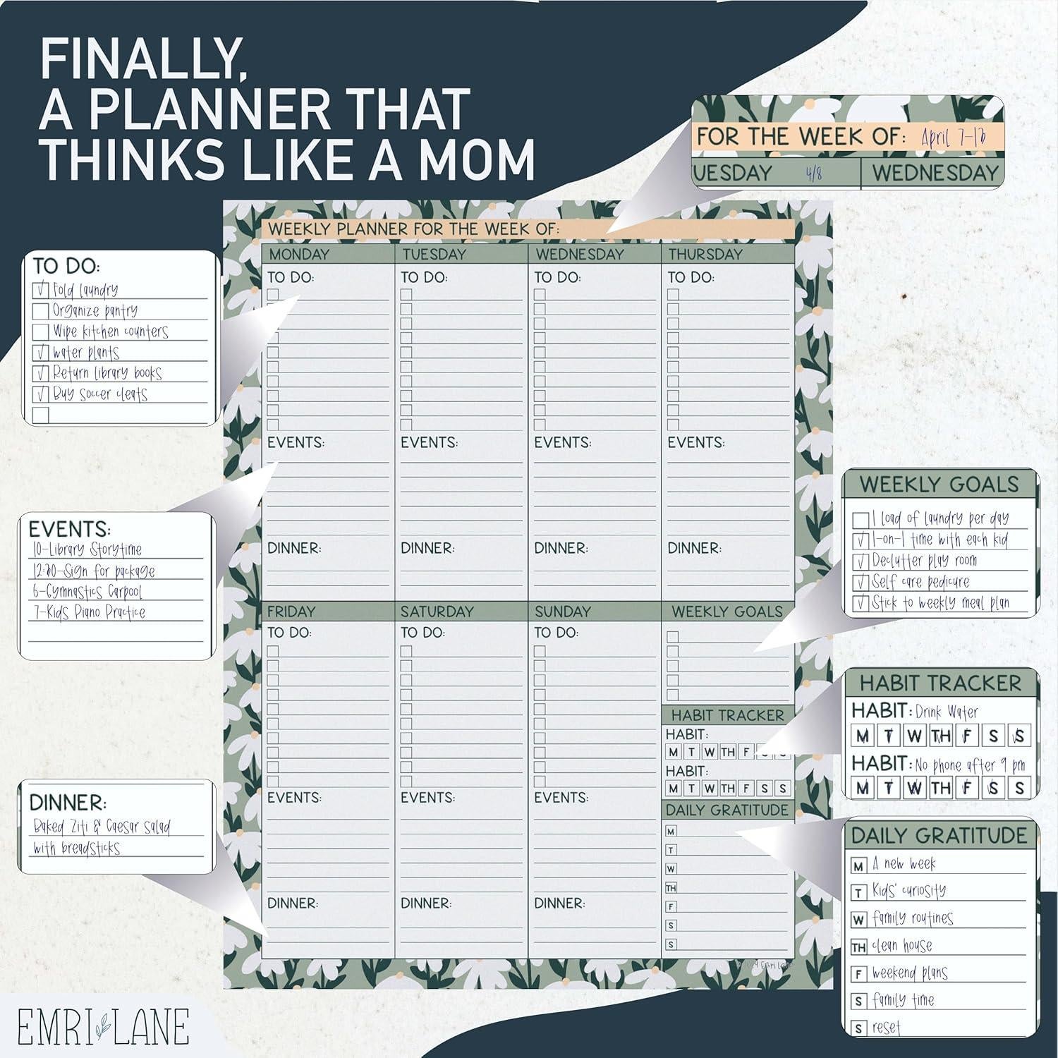 Planificador Semanal No Datado Emri Lane 52 Hojas 21.6x27.9cm