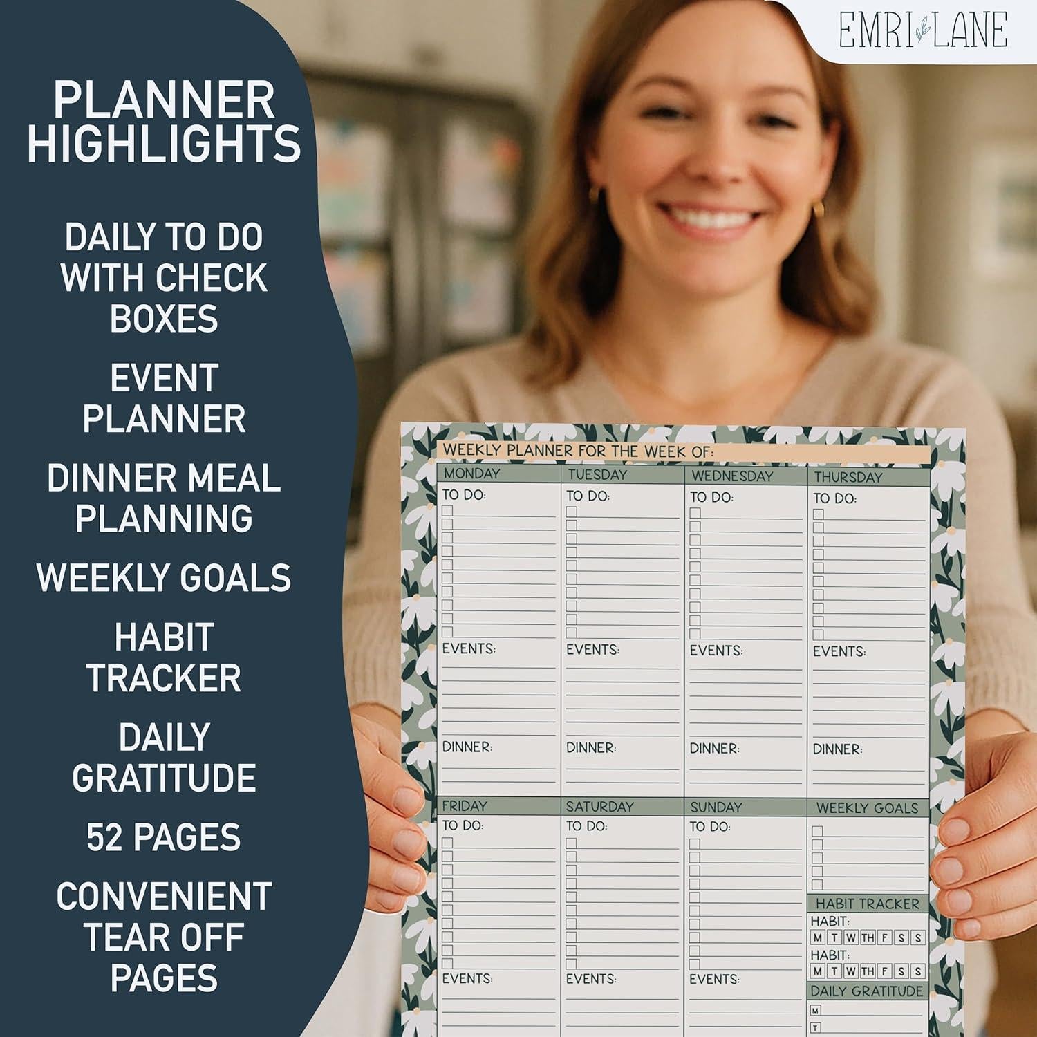 Planificador Semanal No Datado Emri Lane 52 Hojas 21.6x27.9cm