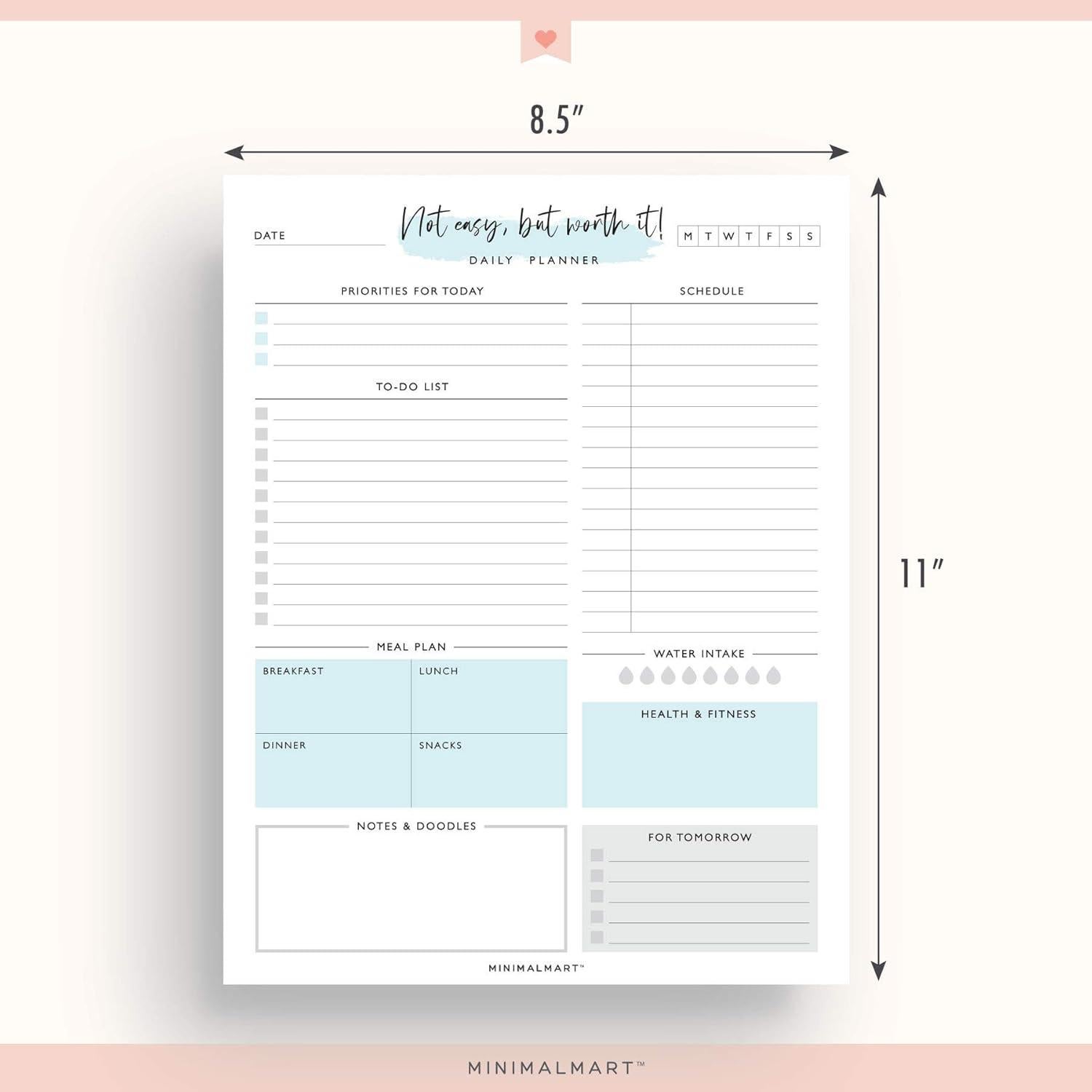 Planificador Diario Sin Fecha Minimalmart 50 Hojas 21.6x28 cm