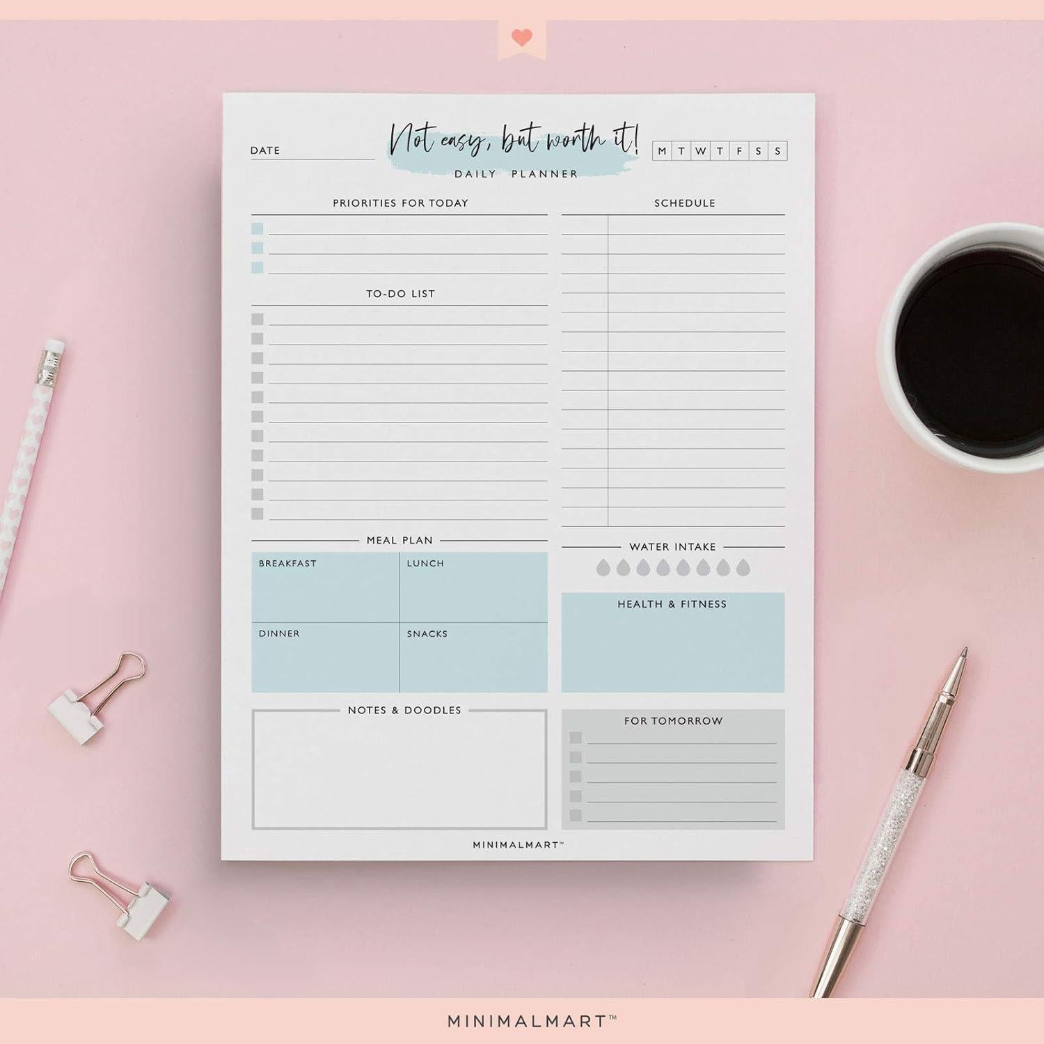 Planificador Diario Sin Fecha Minimalmart 50 Hojas 21.6x28 cm