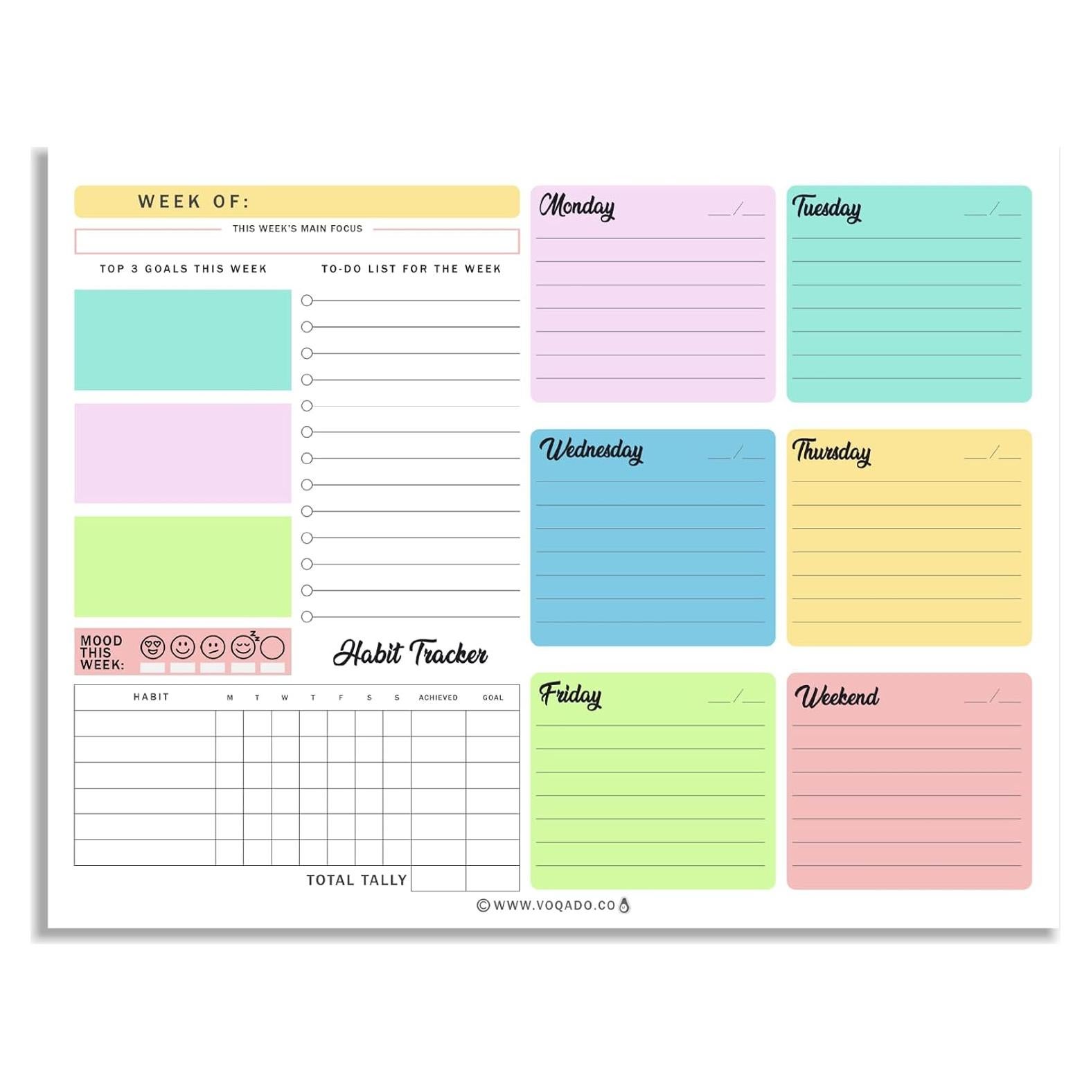 Bloc de Planificación Semanal Magnético Voqado 50 Hojas 21.6x27.9cm