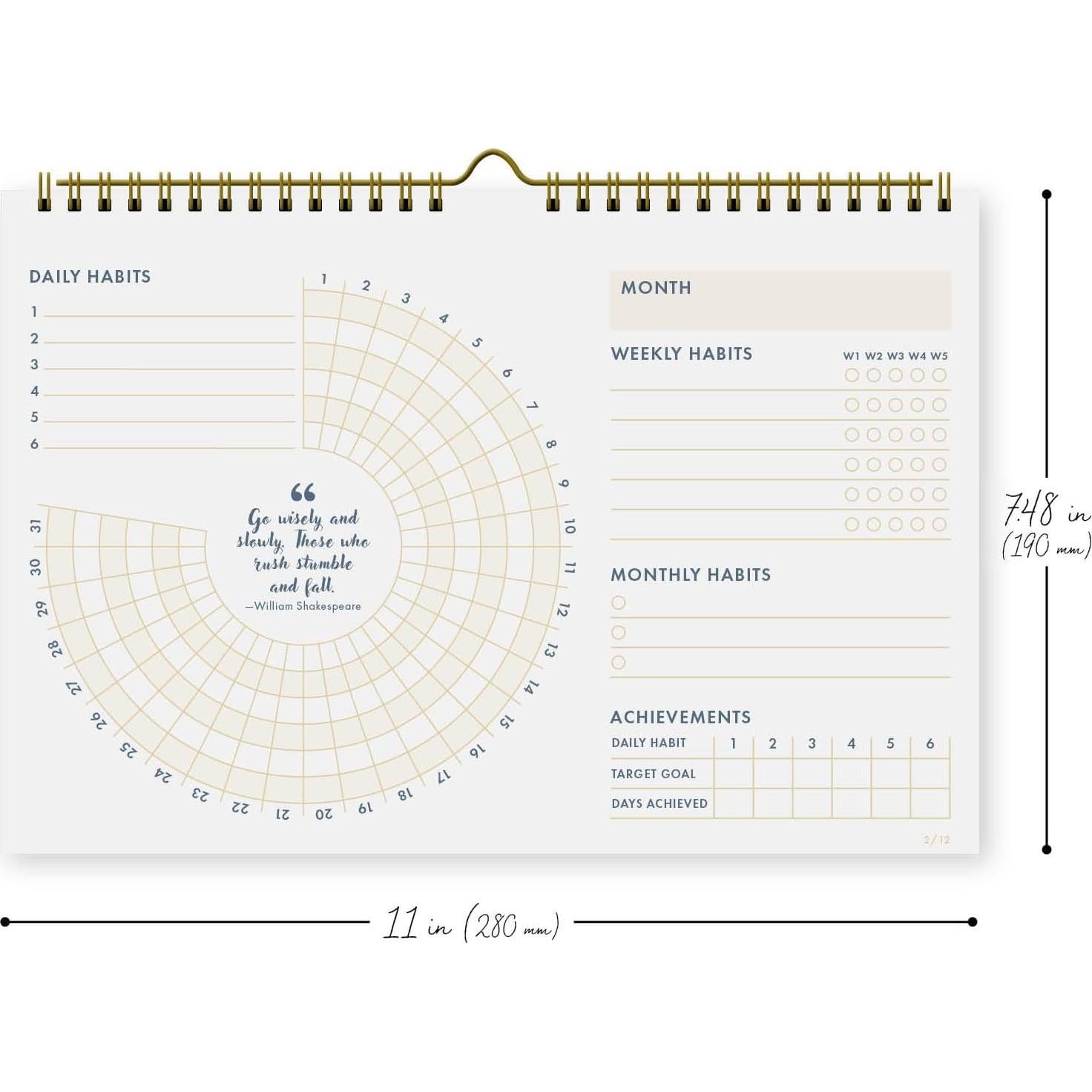 Calendario de Seguimiento de Hábitos CARDAMONOLY 27.94x22.23cm