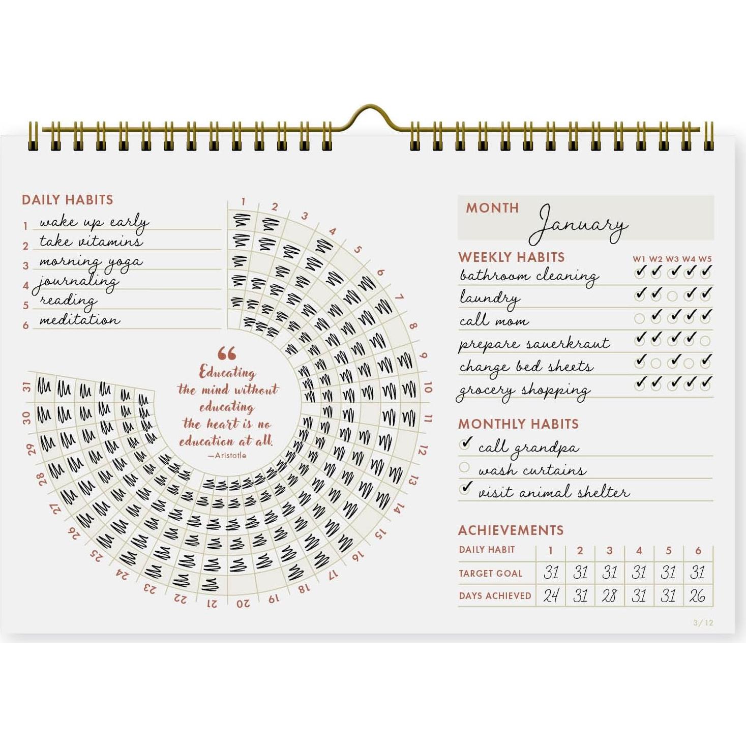 Calendario de Seguimiento de Hábitos CARDAMONOLY 27.94x22.23cm