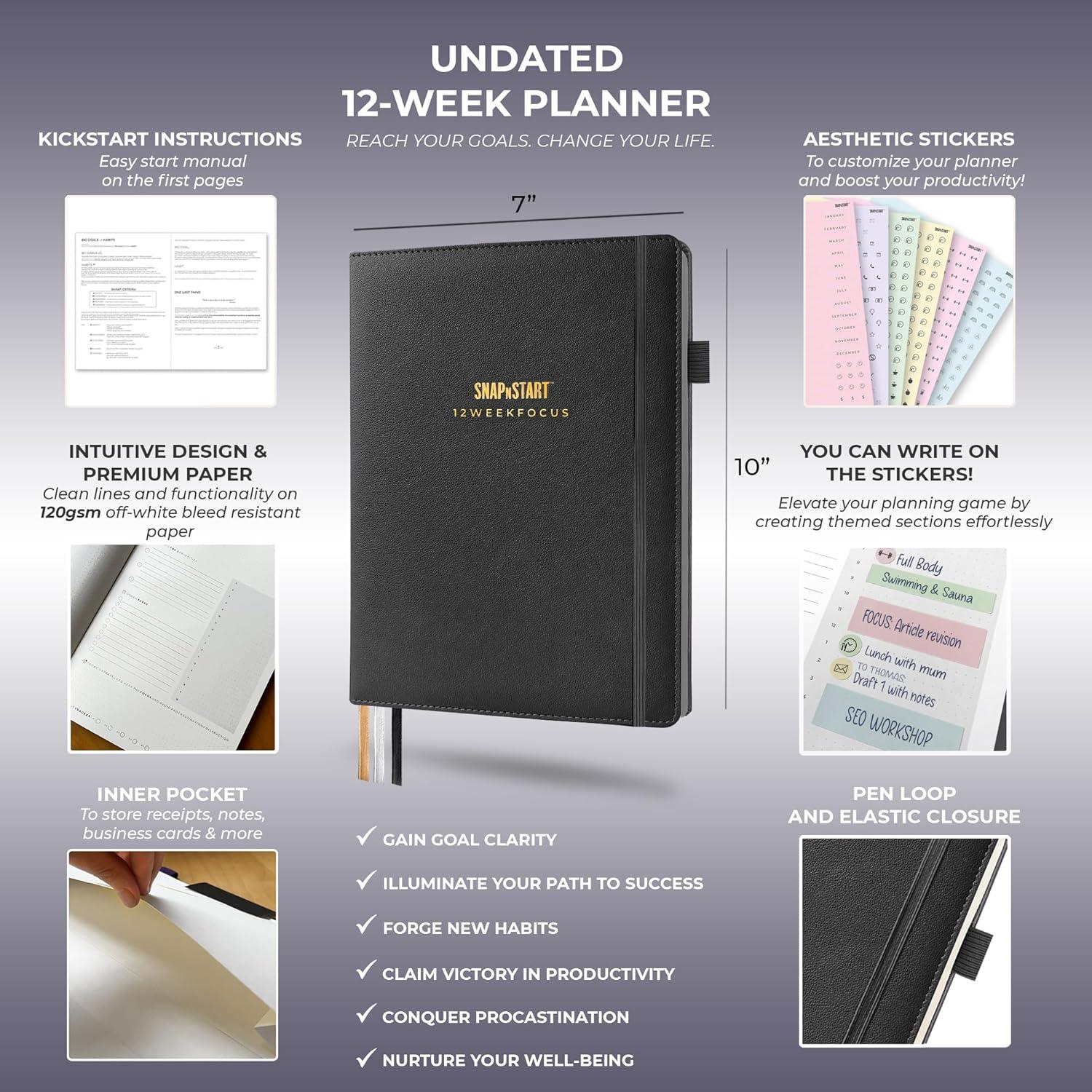Planificador de Enfoque 12 Semanas SNAPNSTART Tapa Dura 17.78x25.4cm