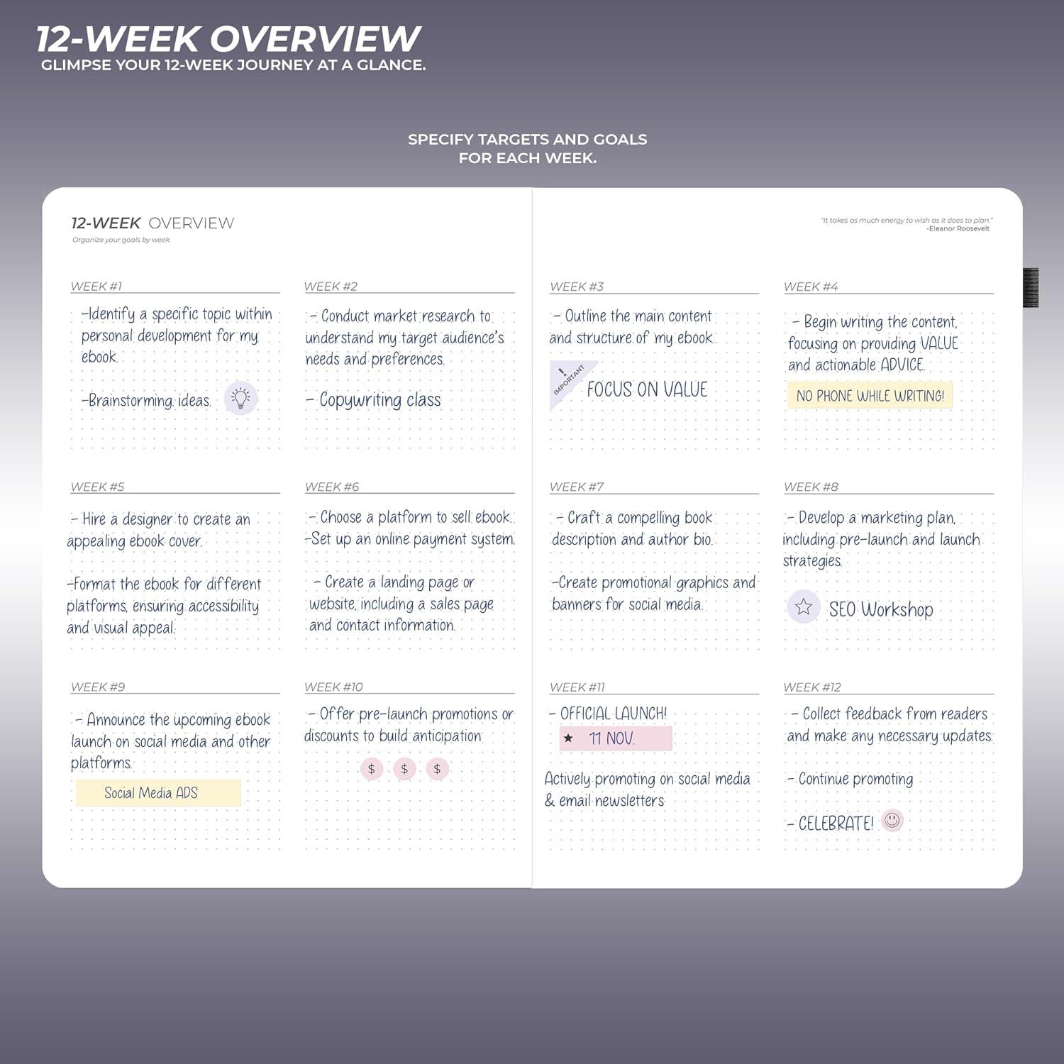 Planificador de Enfoque 12 Semanas SNAPNSTART Tapa Dura 17.78x25.4cm