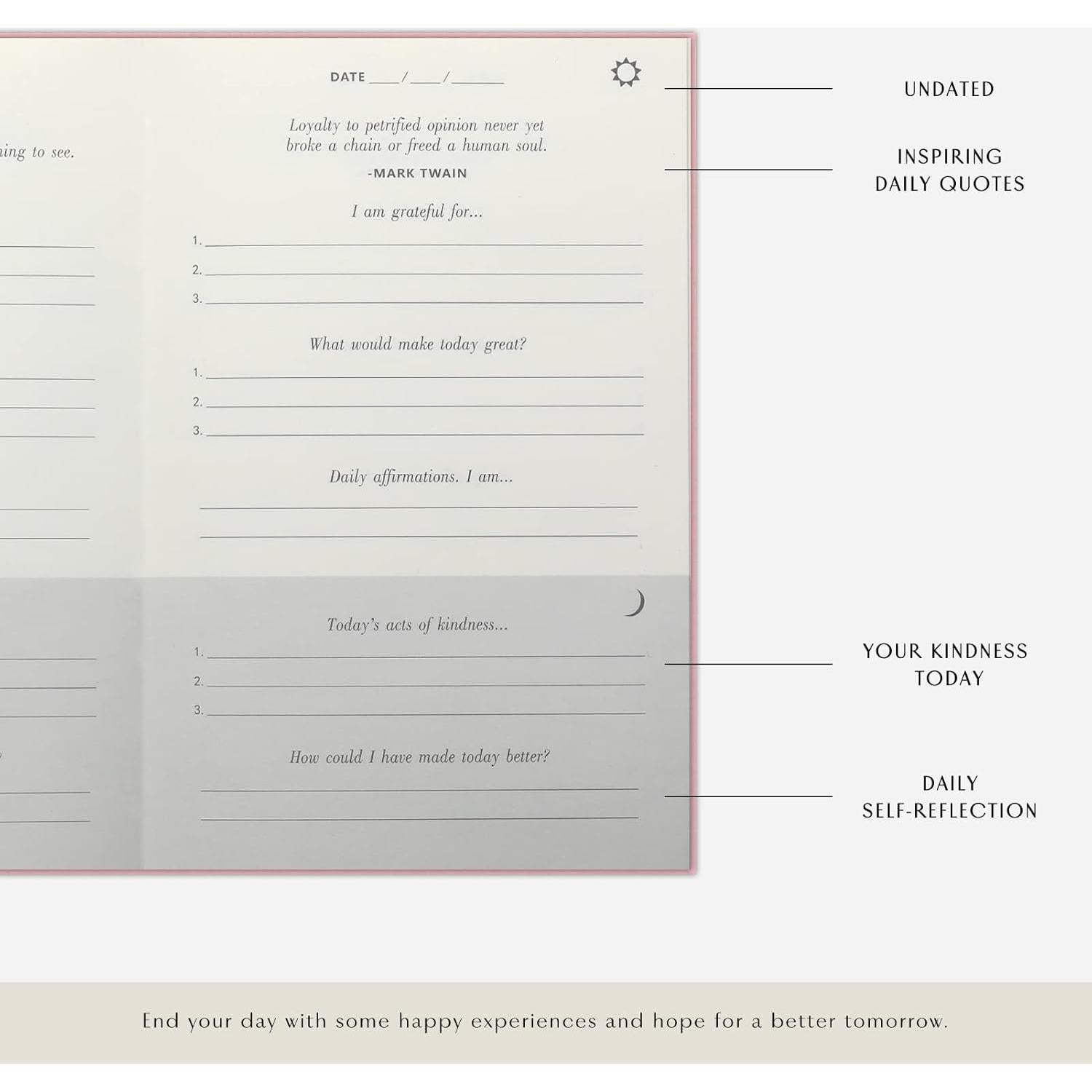 Diario de Gratitud DOCKBEN A5 Tapa Dura Rosa 357g