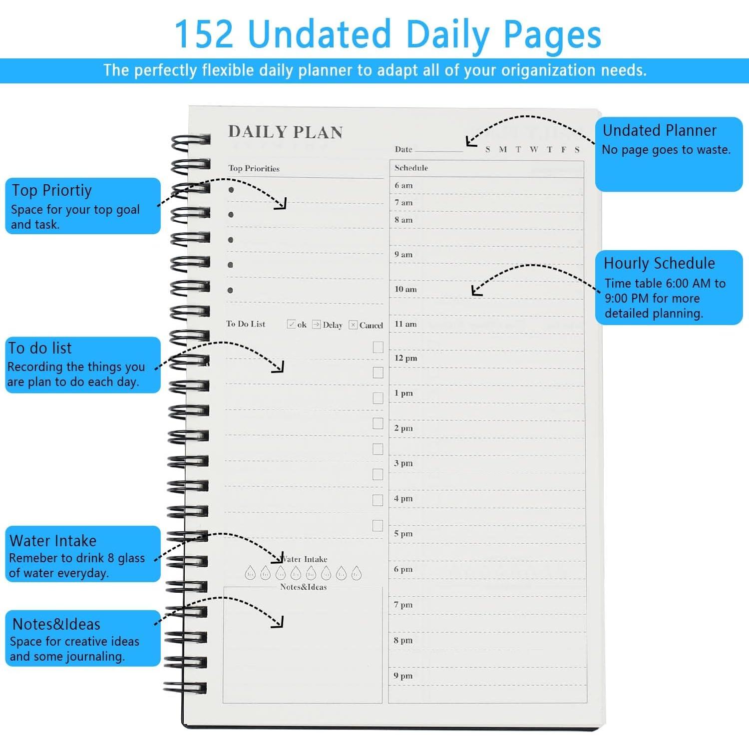 Planificador Diario Sin Fecha JIEYAN A5 152 Páginas 2 Paquete