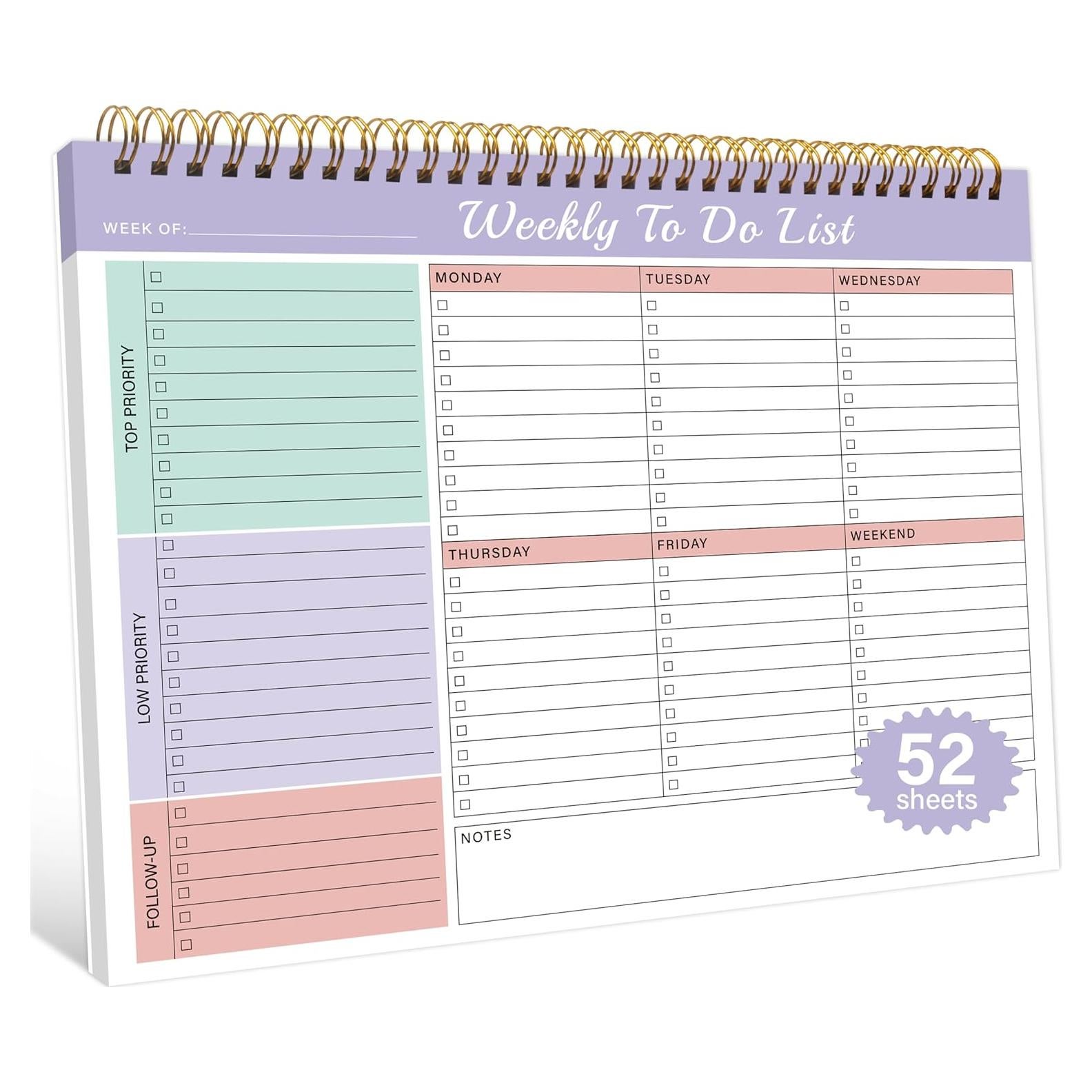 Notepad de Lista de Tareas Semanal Kamoy 52 Hojas Carta