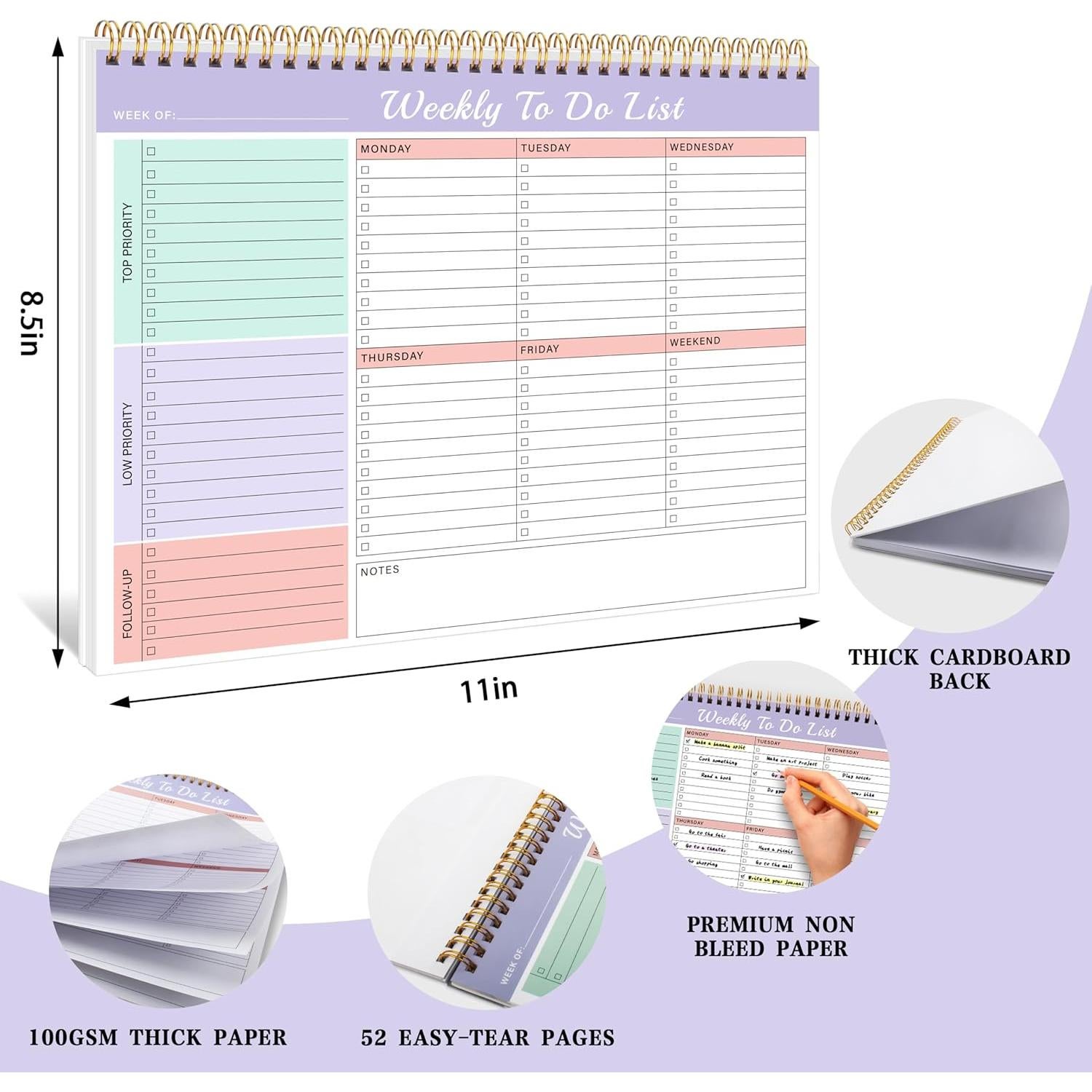 Notepad de Lista de Tareas Semanal Kamoy 52 Hojas Carta