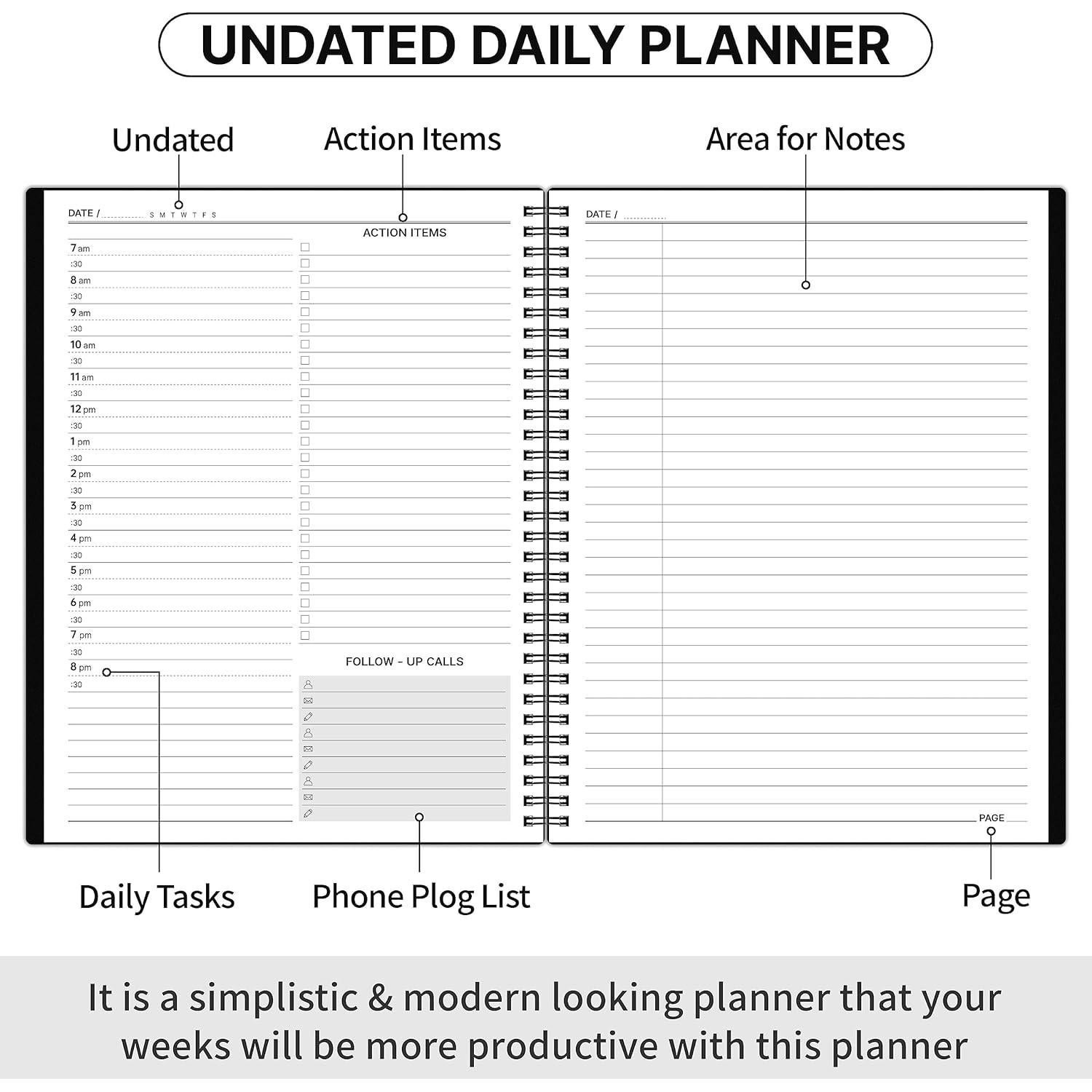 Planificador Diario Sin Fecha Forvane A4 208 Páginas Negro