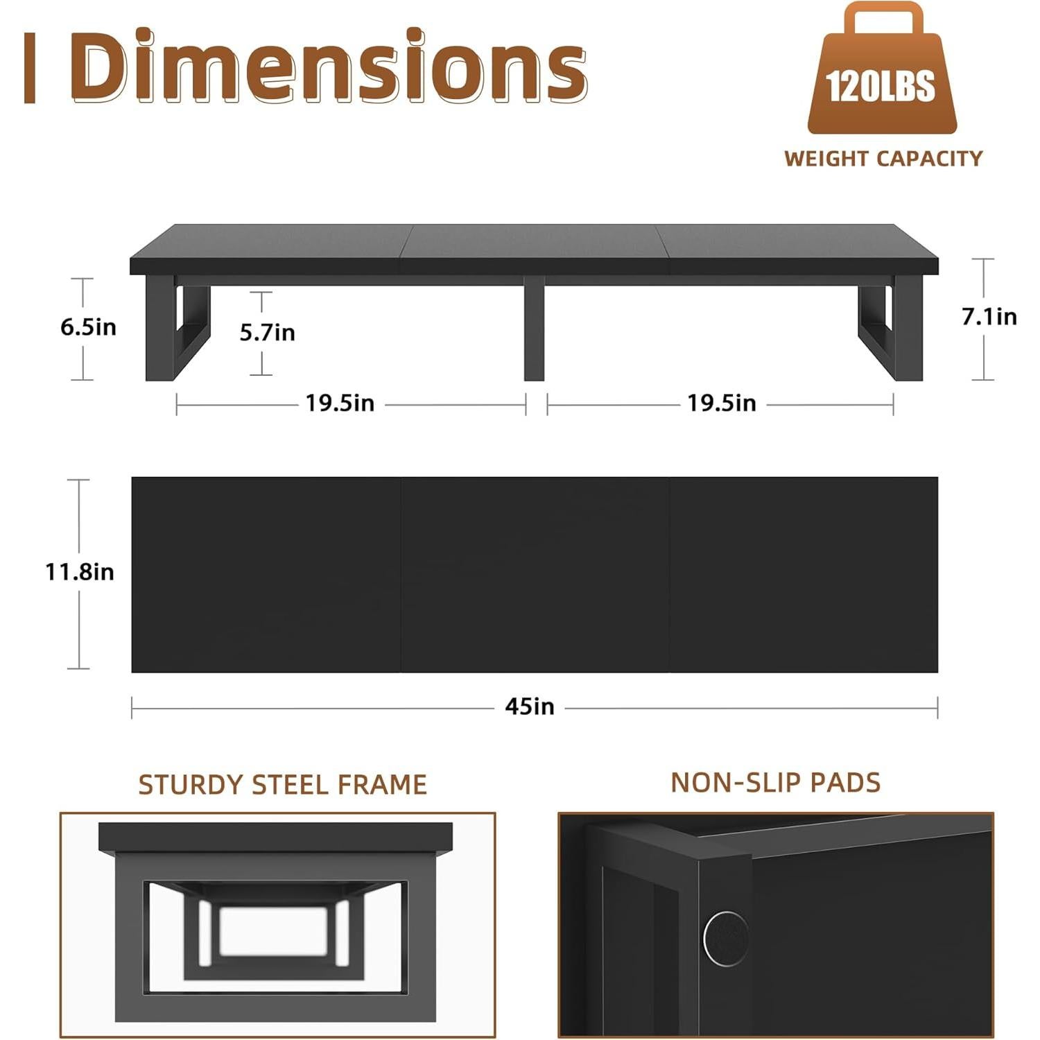Riser de TV Grande YAOHUOO 114.3x29.97x18.03 cm Negro