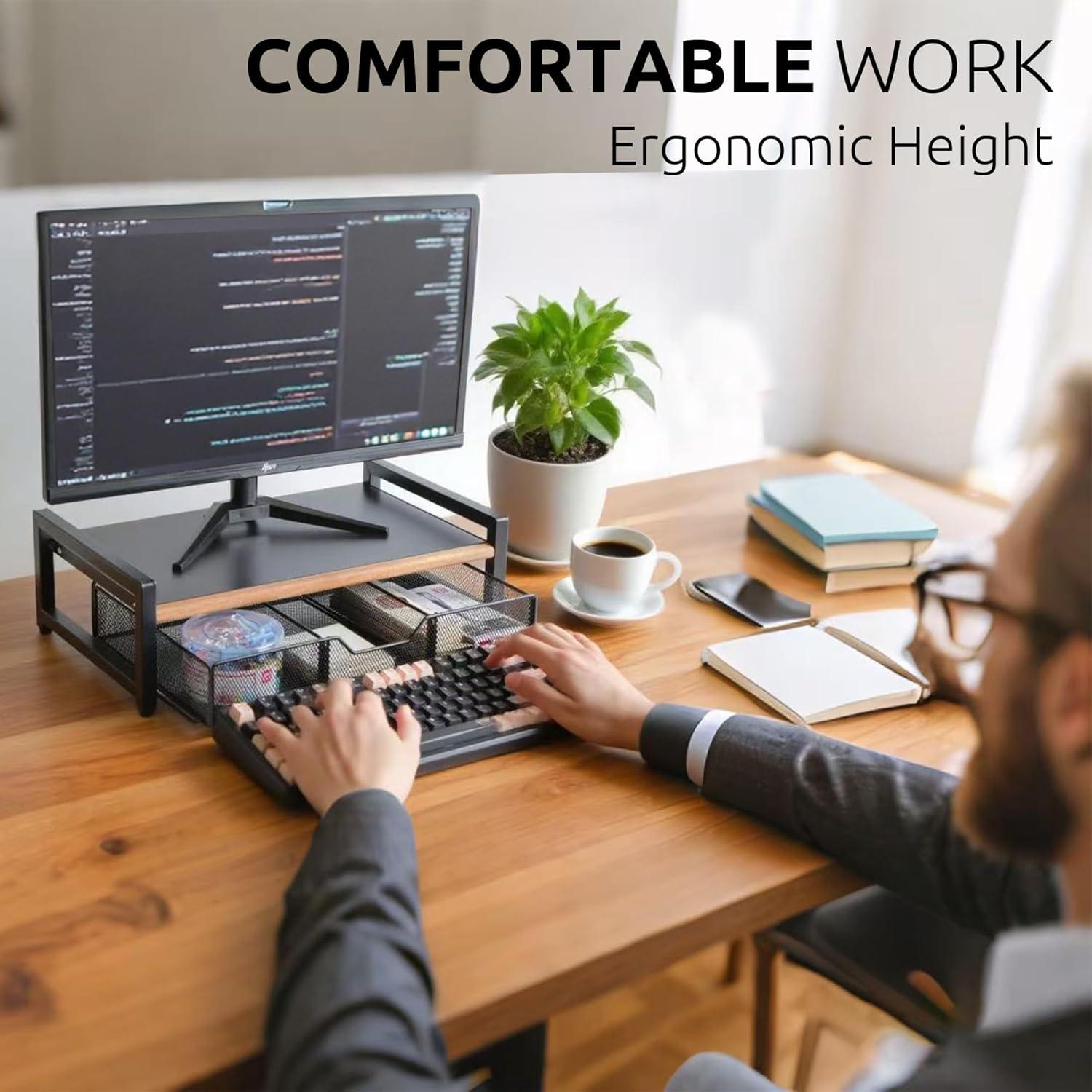 Soporte para Monitor de Escritorio Metal y Madera Acacia 43.94x24.13cm