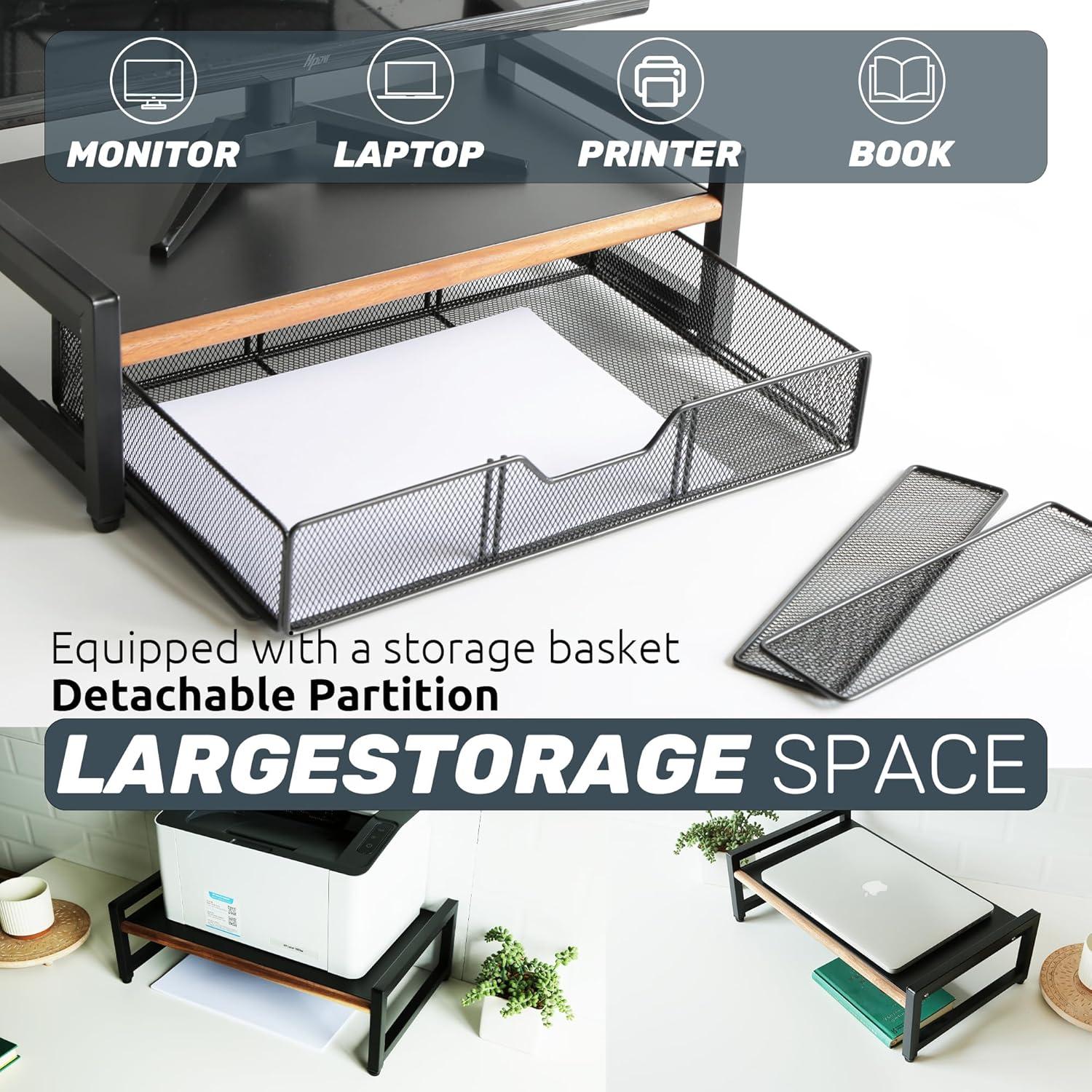 Soporte para Monitor de Escritorio Metal y Madera Acacia 43.94x24.13cm