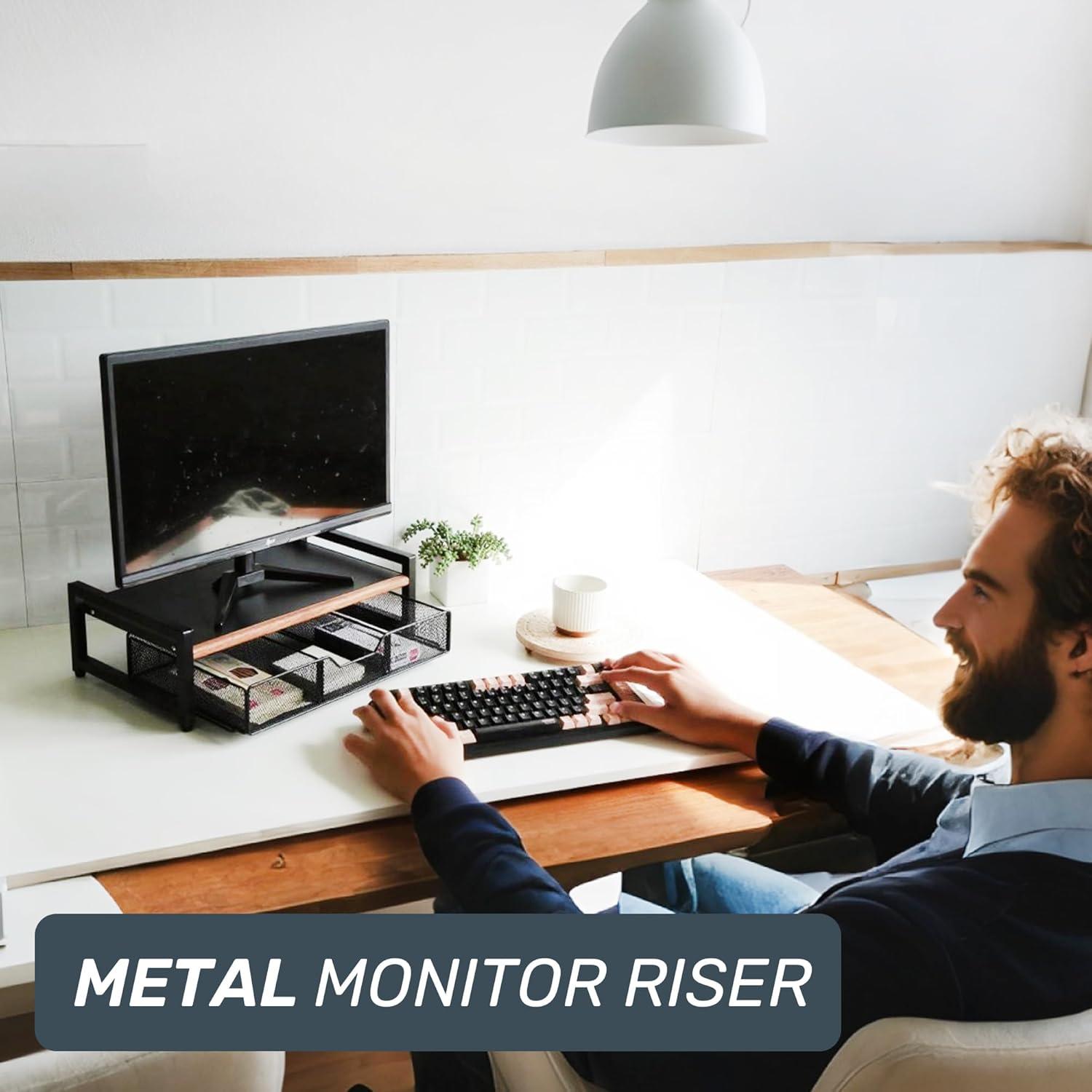 Soporte para Monitor de Escritorio Metal y Madera Acacia 43.94x24.13cm