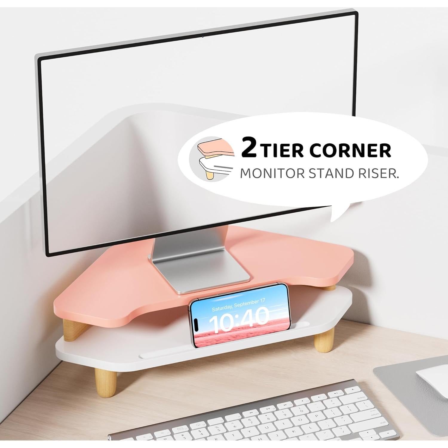 Soporte para Monitor AFOOYO de Madera Rosa 2 Niveles Ergonómico