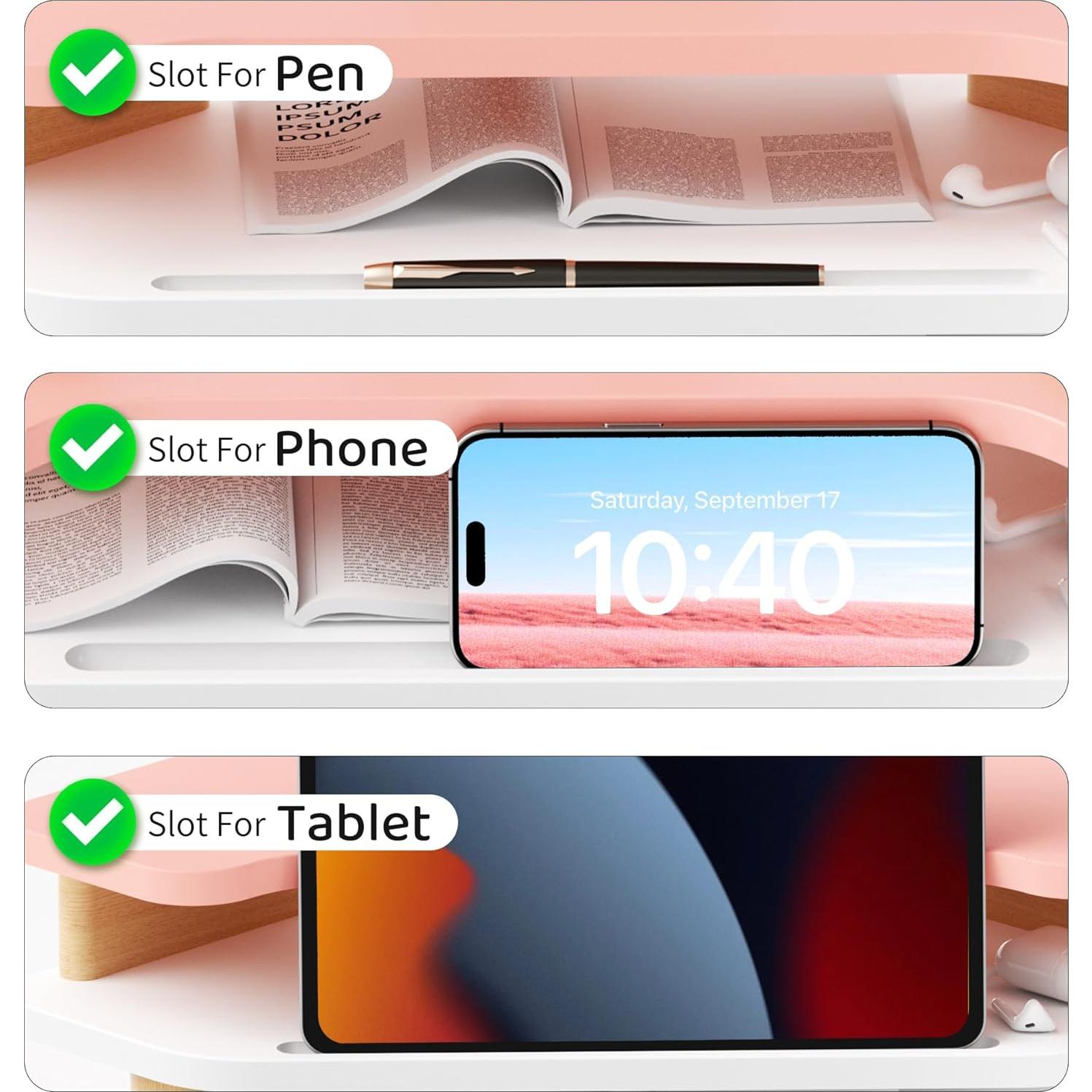 Soporte para Monitor AFOOYO de Madera Rosa 2 Niveles Ergonómico