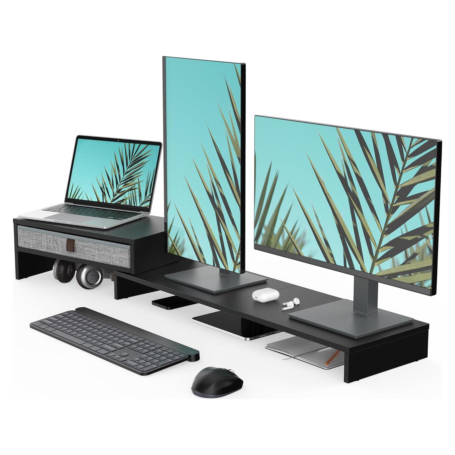Soporte para Monitor Fenge Ajustable con Cajón Negro 2-3 Monitores