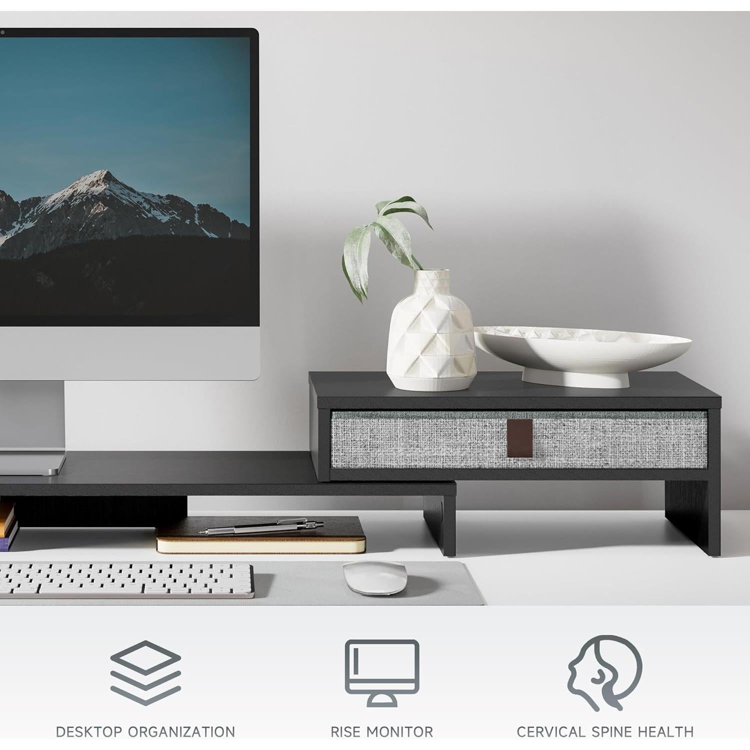 Soporte para Monitor Fenge Ajustable con Cajón Negro 2-3 Monitores