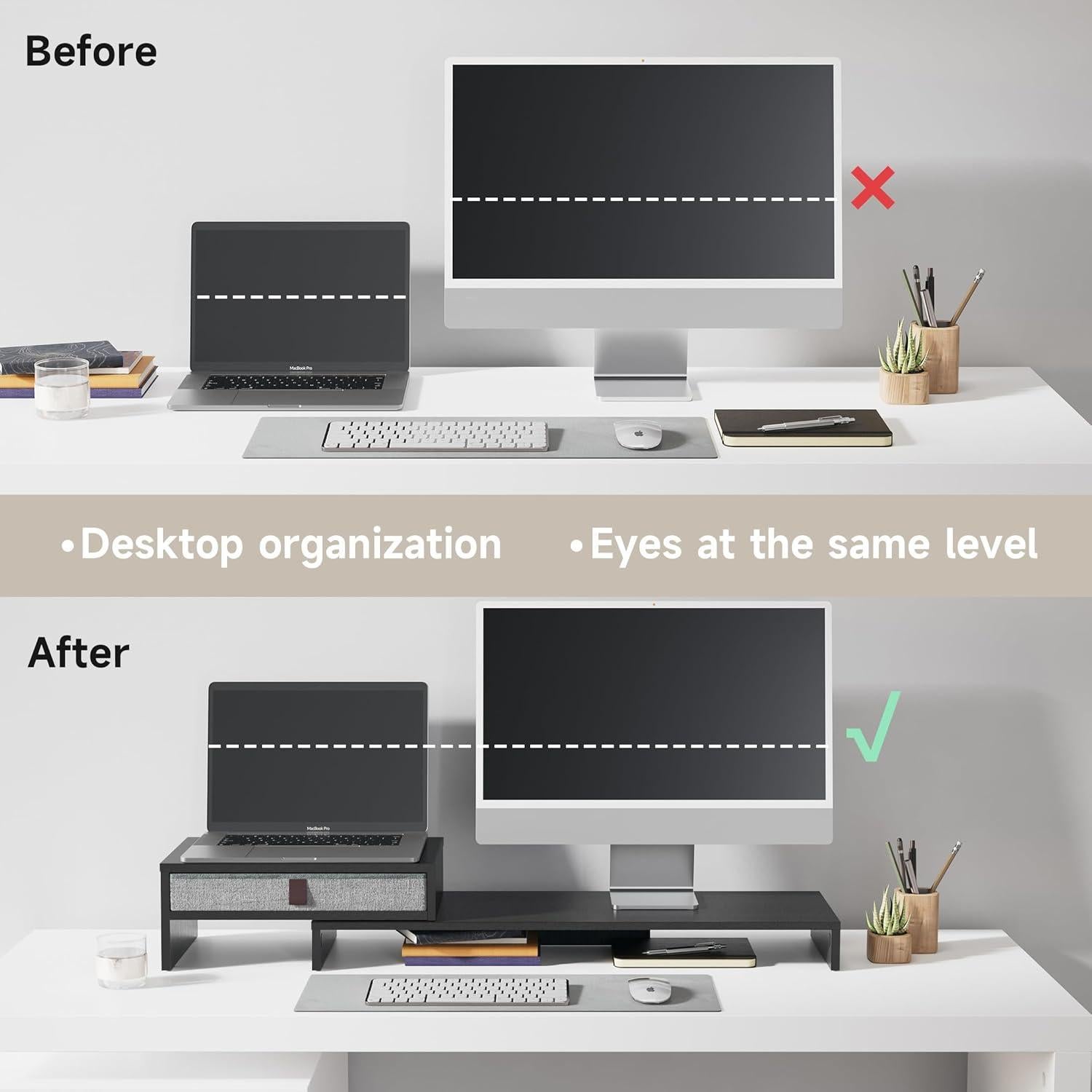 Soporte para Monitor Fenge Ajustable con Cajón Negro 2-3 Monitores