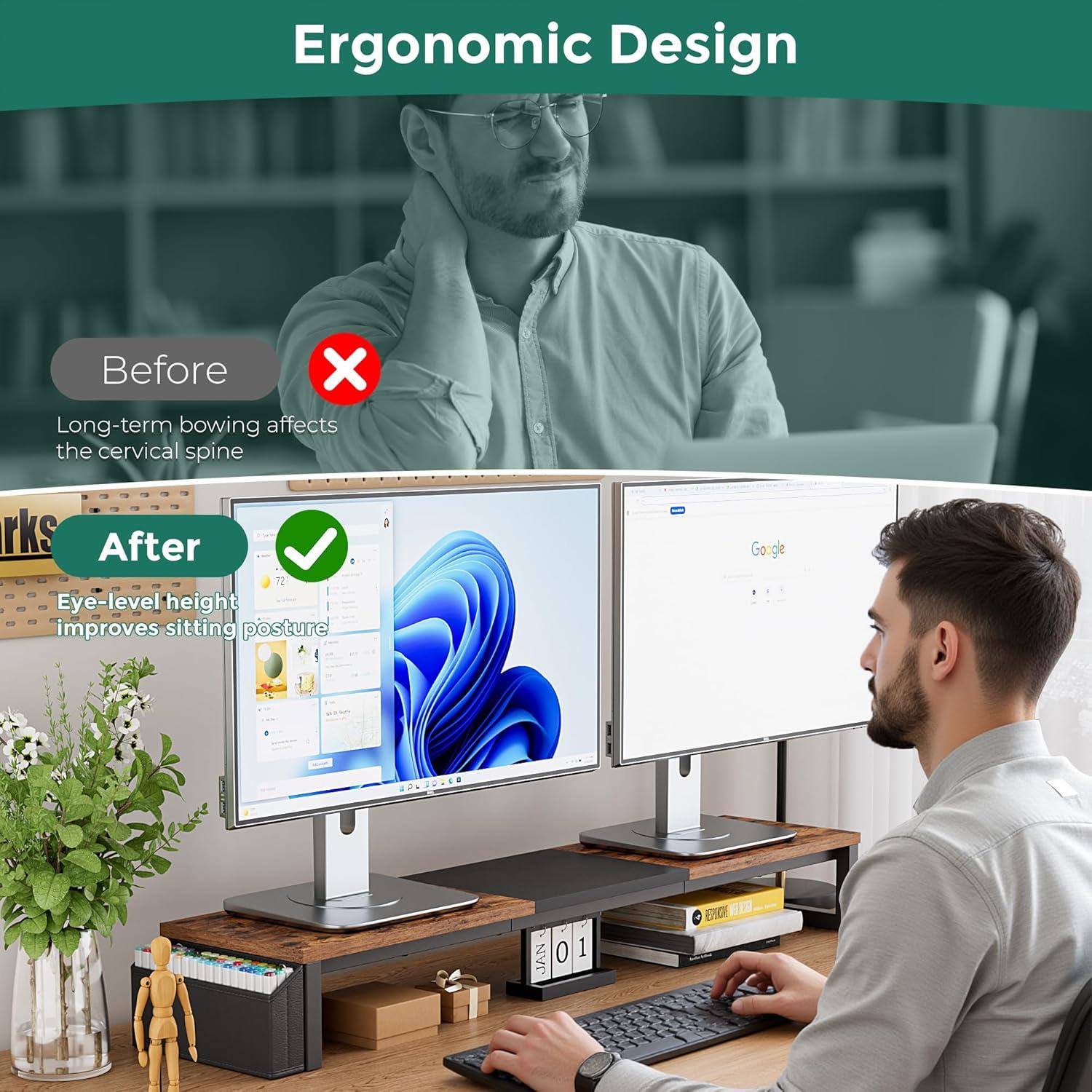 Soporte Doble Monitor VERSASKY 105 cm Madera Ergonómico