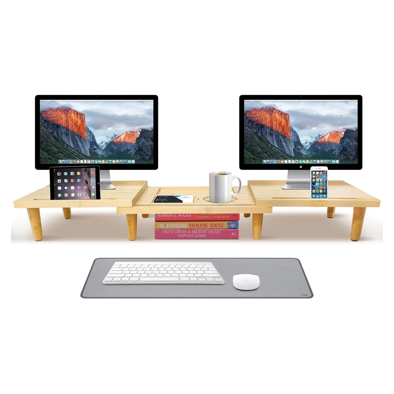 Soporte Doble Monitor Madera Sólida CeraScape Ajustable 60-91 cm