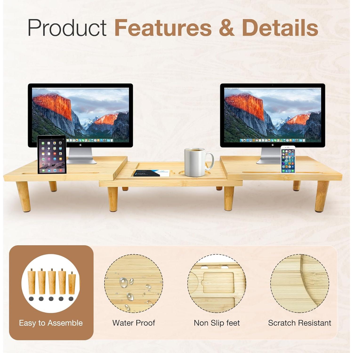 Soporte Doble Monitor Madera Sólida CeraScape Ajustable 60-91 cm