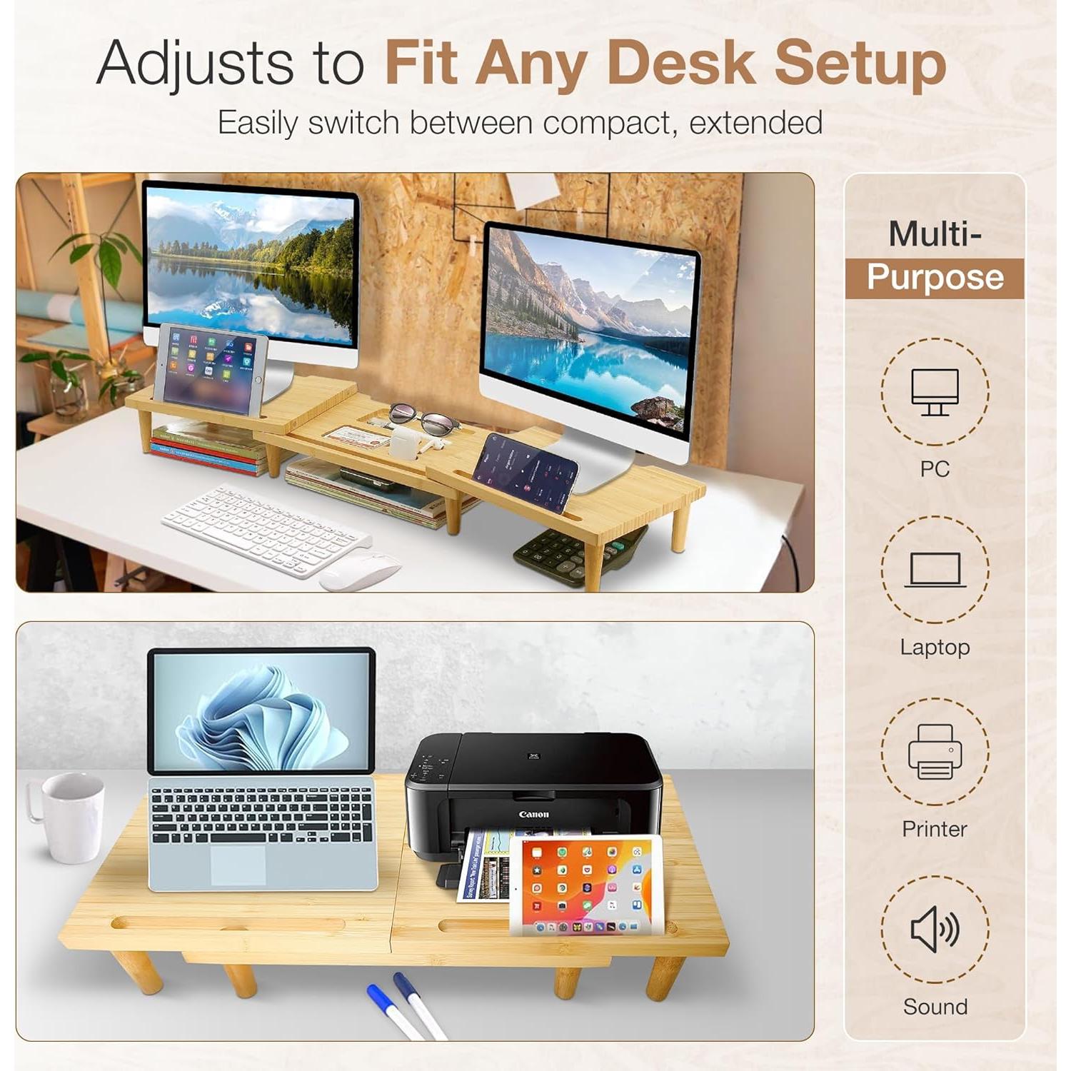 Soporte Doble Monitor Madera Sólida CeraScape Ajustable 60-91 cm