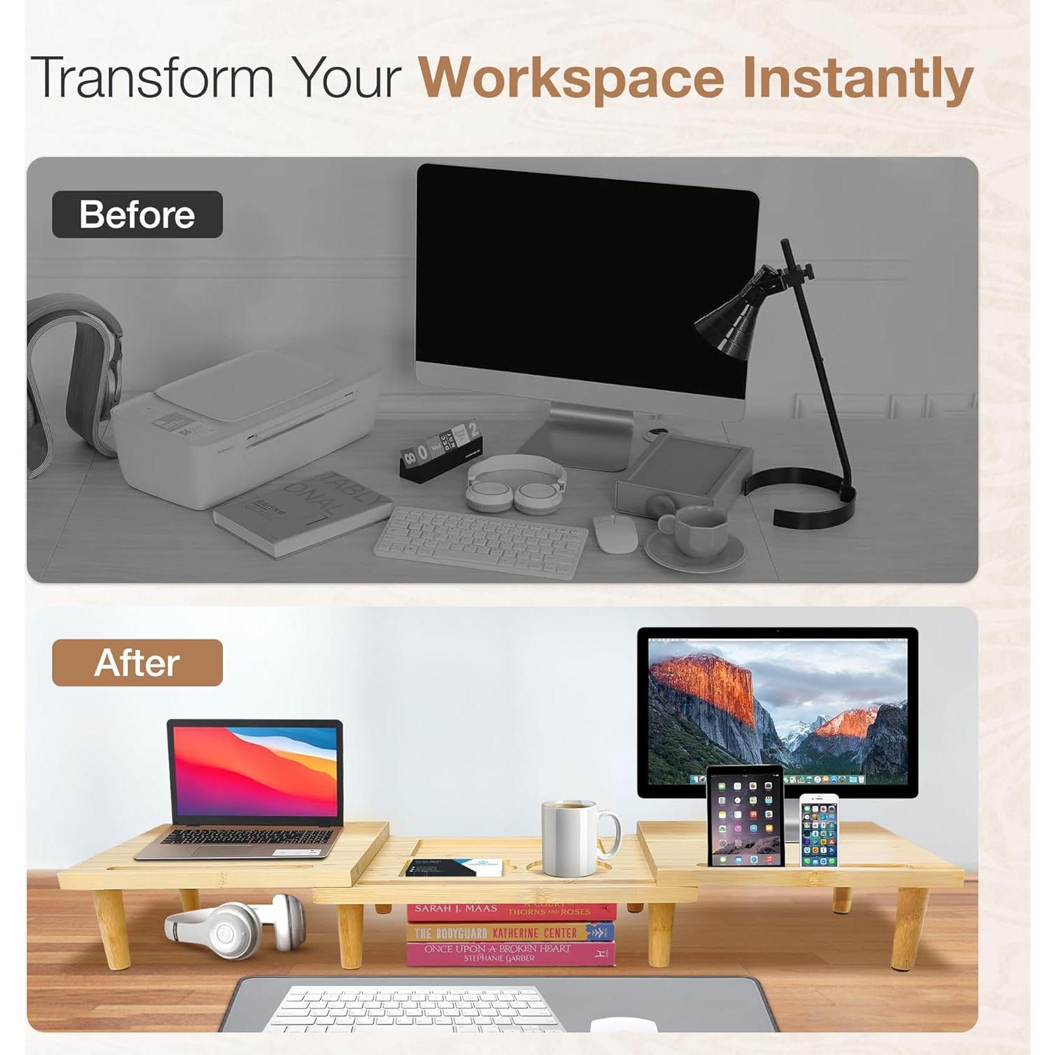 Soporte Doble Monitor Madera Sólida CeraScape Ajustable 60-91 cm