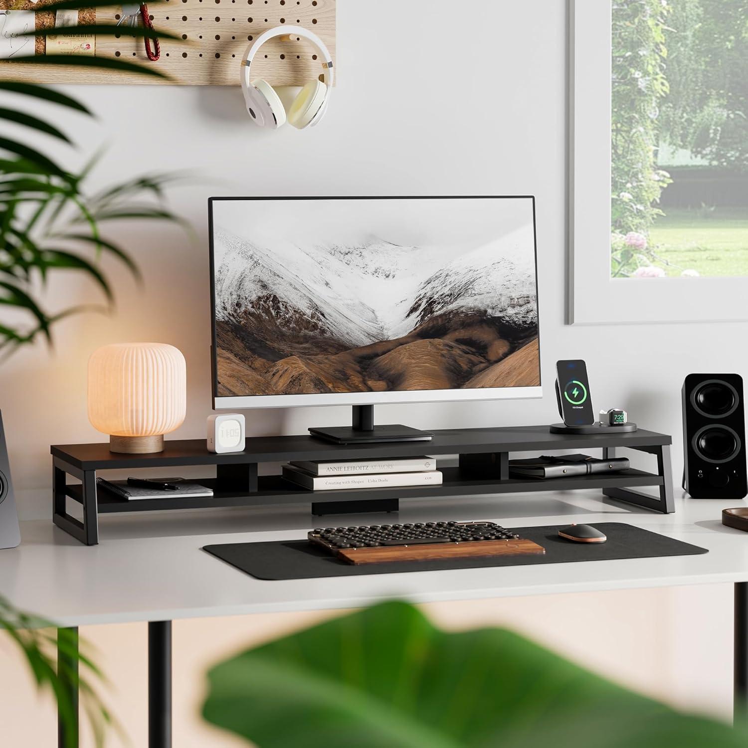 Soporte Doble para Monitor Fenge 108 cm 2 Niveles con Cajones