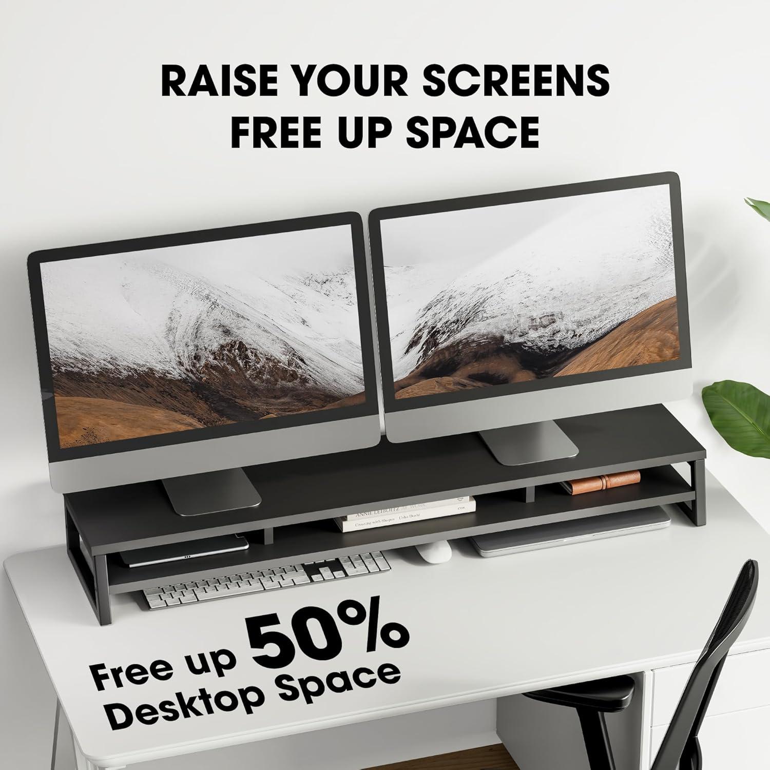 Soporte Doble para Monitor Fenge 108 cm 2 Niveles con Cajones