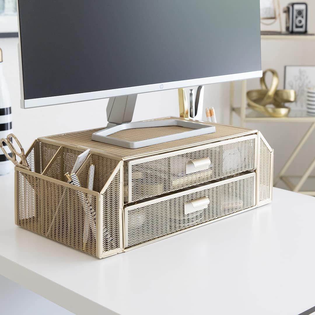 Soporte para Monitor Blu Monaco Dorado con Cajones 2 en 1